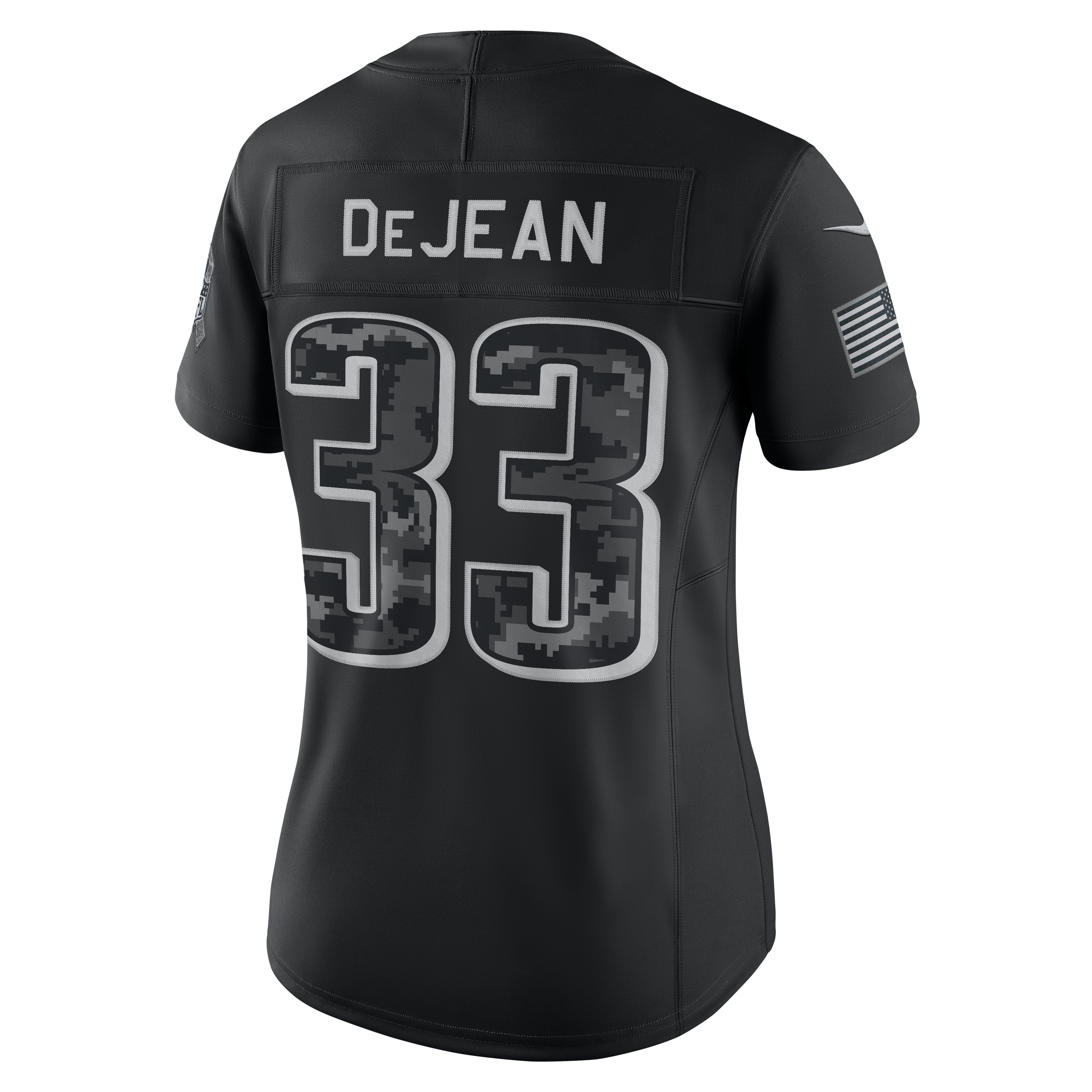 Maillot Nike Cooper DeJean noir Philadelphia Eagles 2026 Salute to Service pour femme, édition limitée cousue
