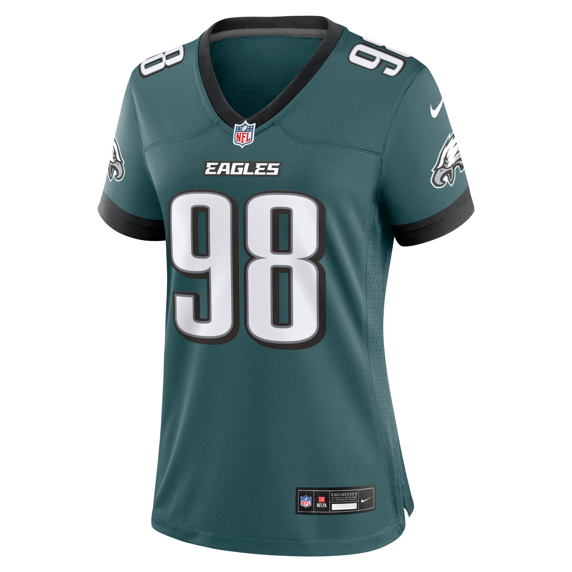 Maillot de match Nike Jalen Carter vert nuit pour femme, Philadelphia Eagles