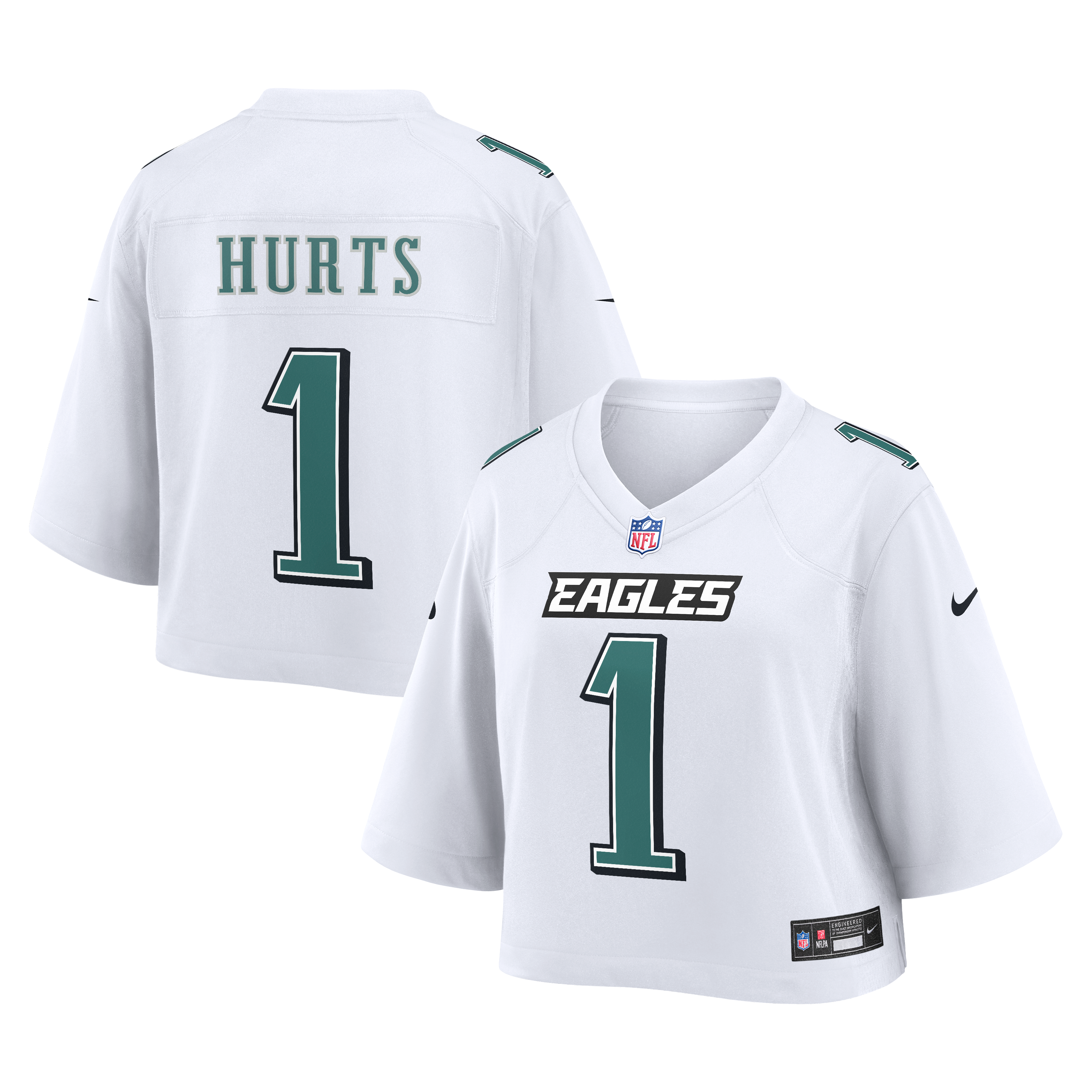 Maillot de match court Nike Jalen Hurts blanc Philadelphia Eagles pour femme