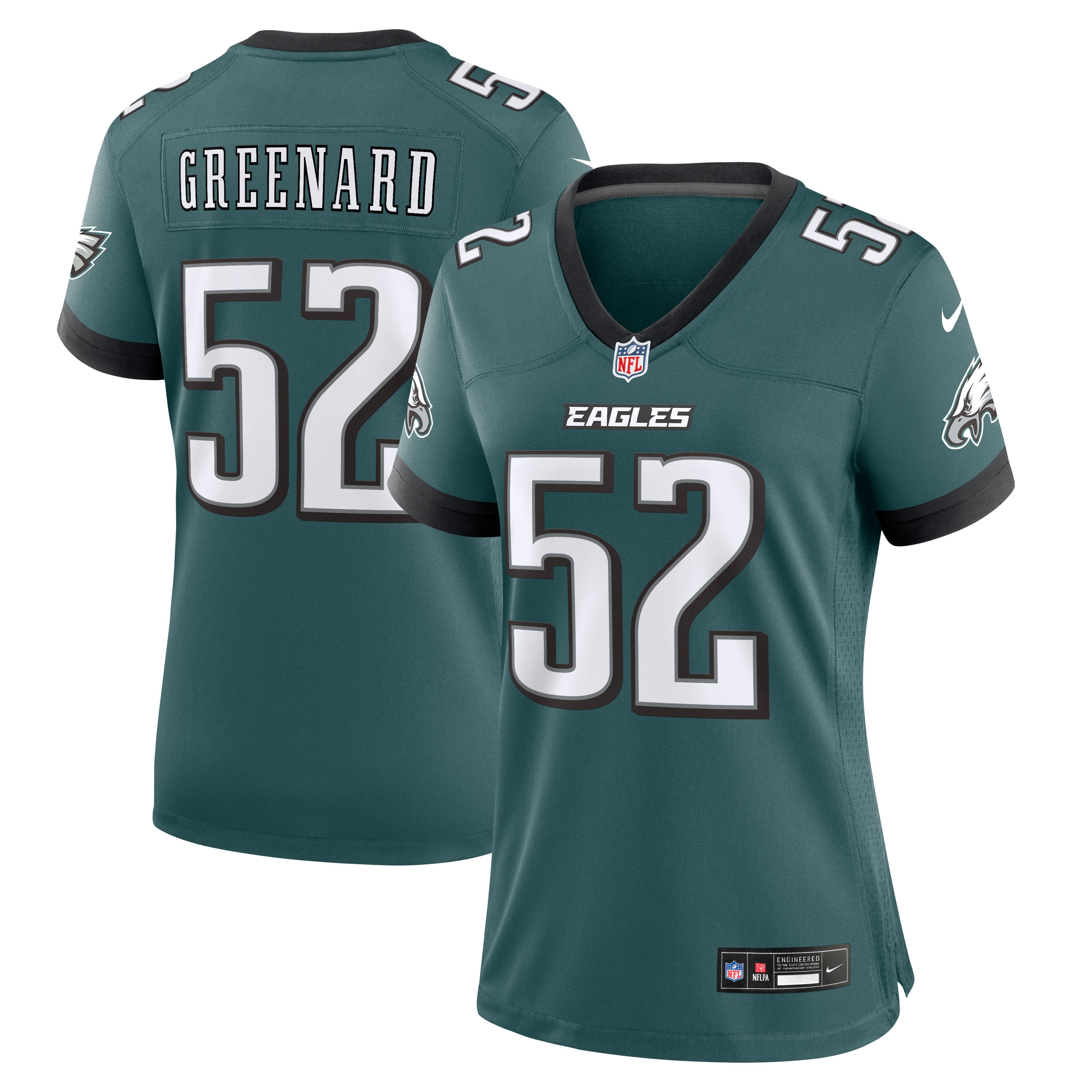 Maillot de match Nike Jonathan Greenard vert nuit pour femme, Philadelphia Eagles