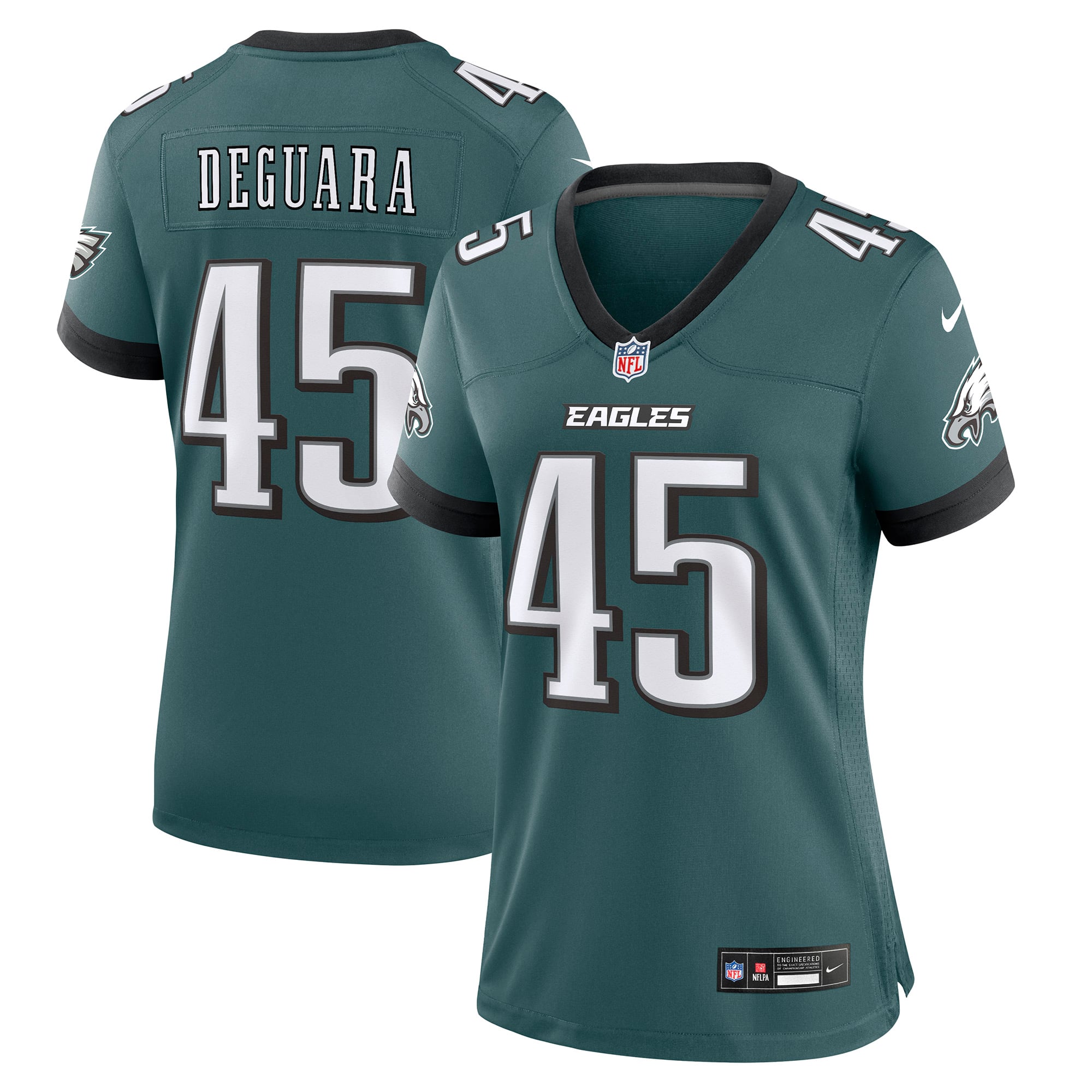 Maillot de match Nike Josiah Deguara vert nuit pour femme, Philadelphia Eagles