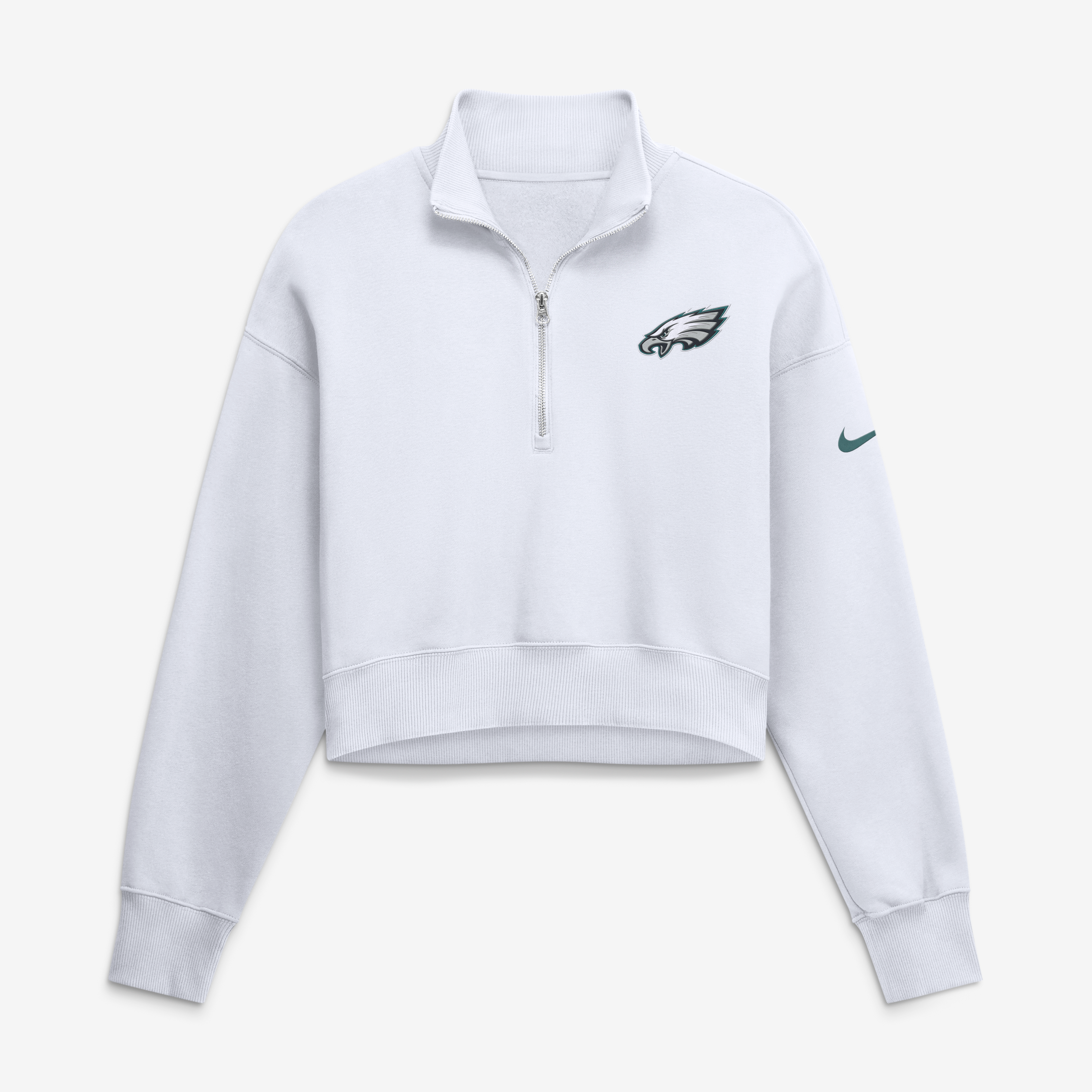 Women's Nike White Philadelphia Eagles Oversized Phoenix Fleece Cropped Quarter-Zip Sweatshirt
