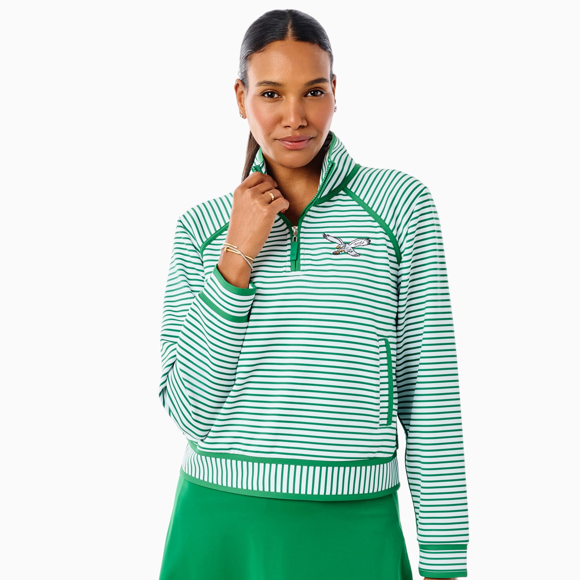 Pull-over zippé 1/4 vert Kelly Philadelphia Eagles x Addison Bay Bainbridge pour femme