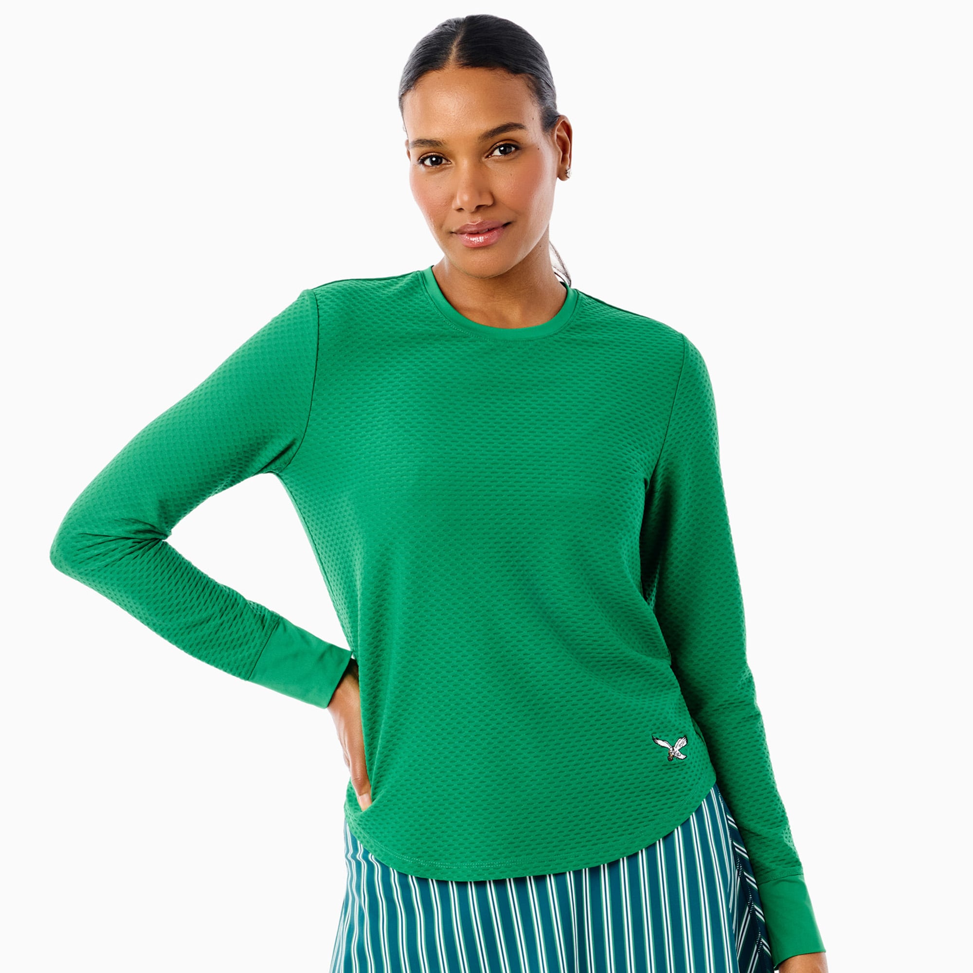 T-shirt à manches longues pour femmes Philadelphia Eagles x Addison Bay Kelly Green Palmetto