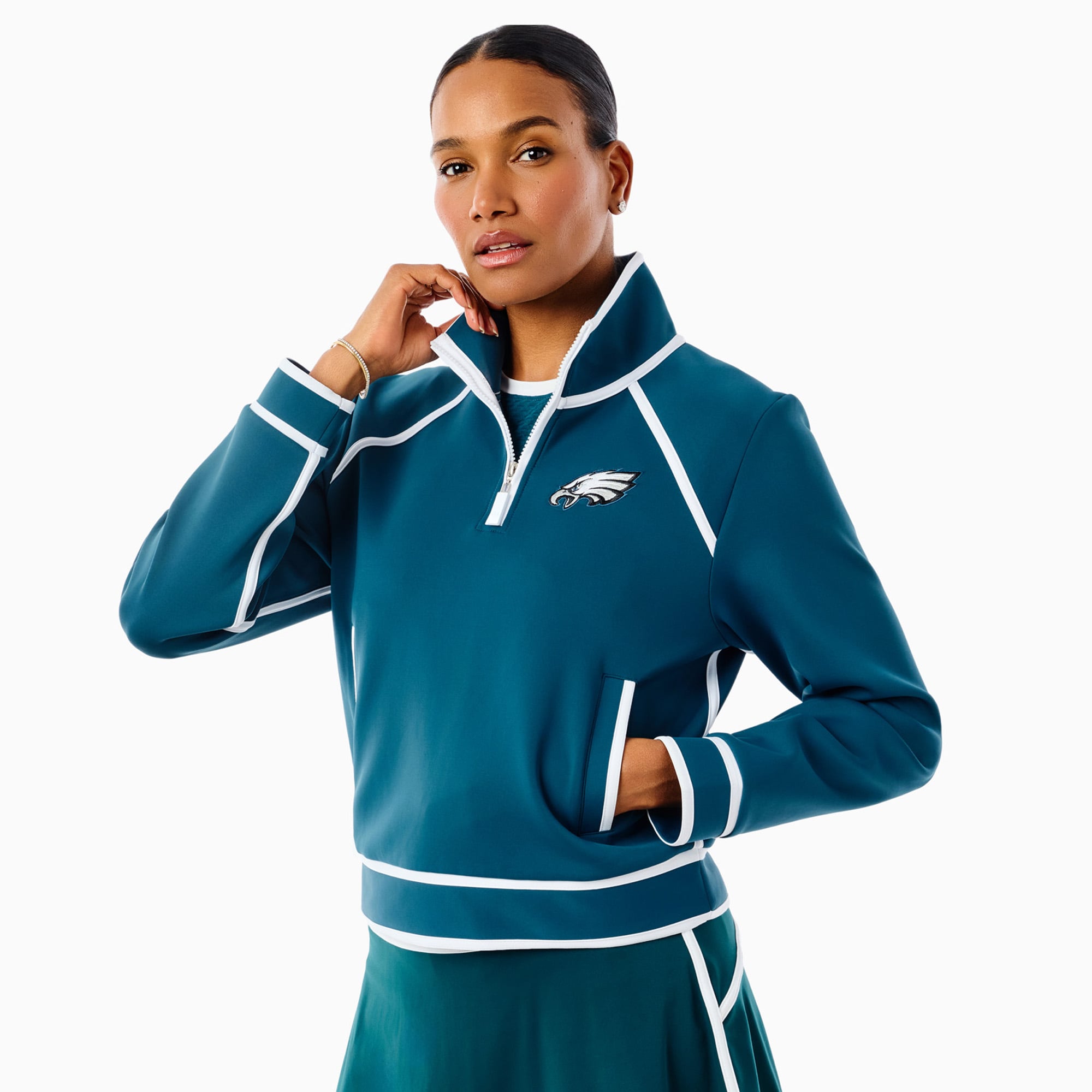 Pull-over à col zippé vert nuit Philadelphia Eagles x Addison Bay Bainbridge pour femme