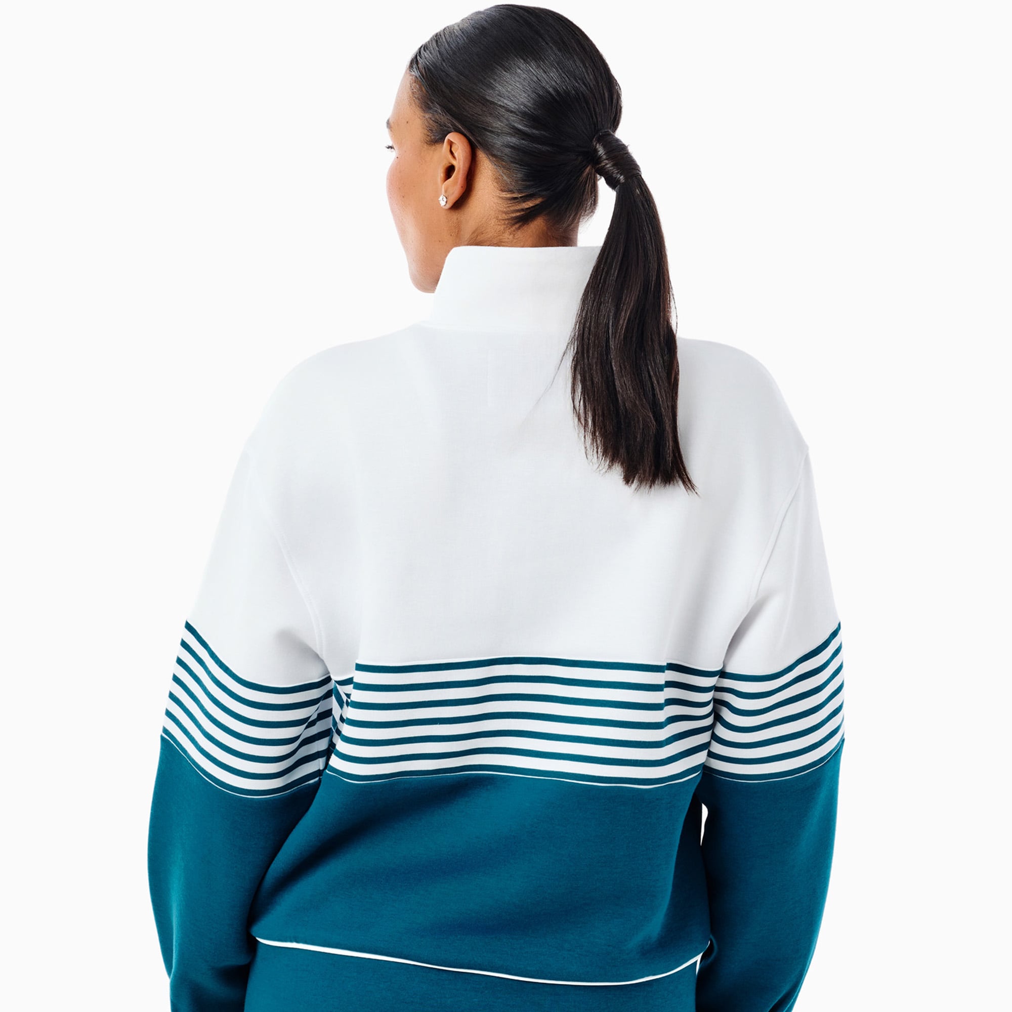Pull-over à col zippé pour femme Philadelphia Eagles x Addison Bay, vert nuit et blanc, style universitaire, en mélange de trois matières.