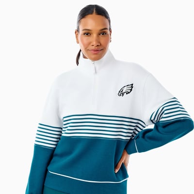 Philadelphia Eagles x Addison Bay Women's Varsity Tri-Blend Quarter-Zip Pullover - Midnight Green/White