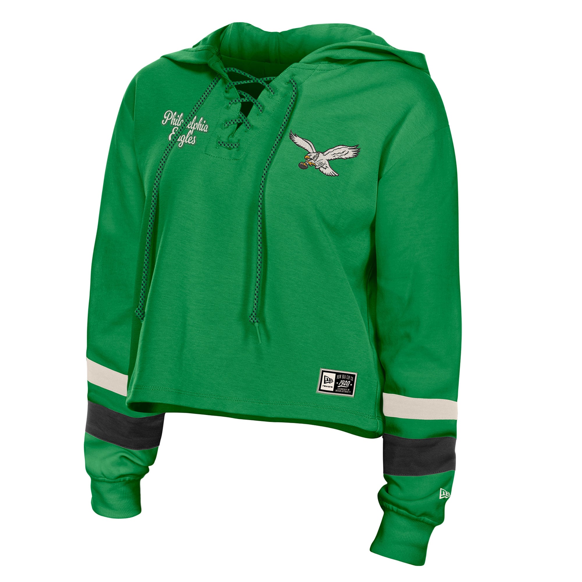 Sweat à capuche rétro lacets New Era Kelly Green Philadelphia Eagles pour femmes grandes tailles