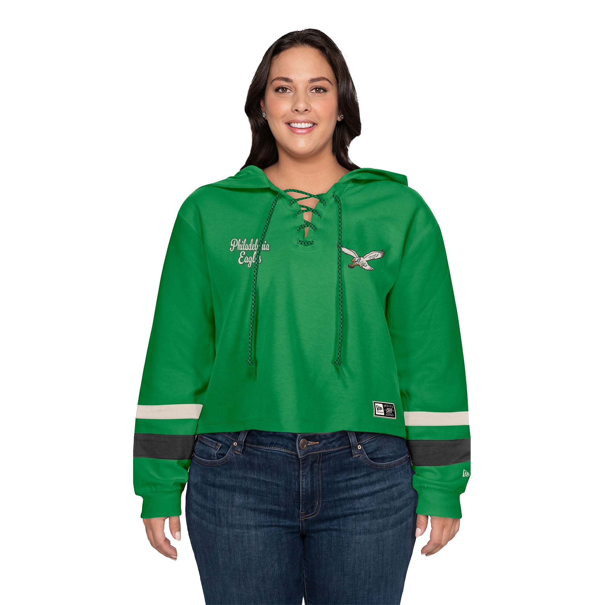 Sweat à capuche rétro lacets New Era Kelly Green Philadelphia Eagles pour femmes grandes tailles
