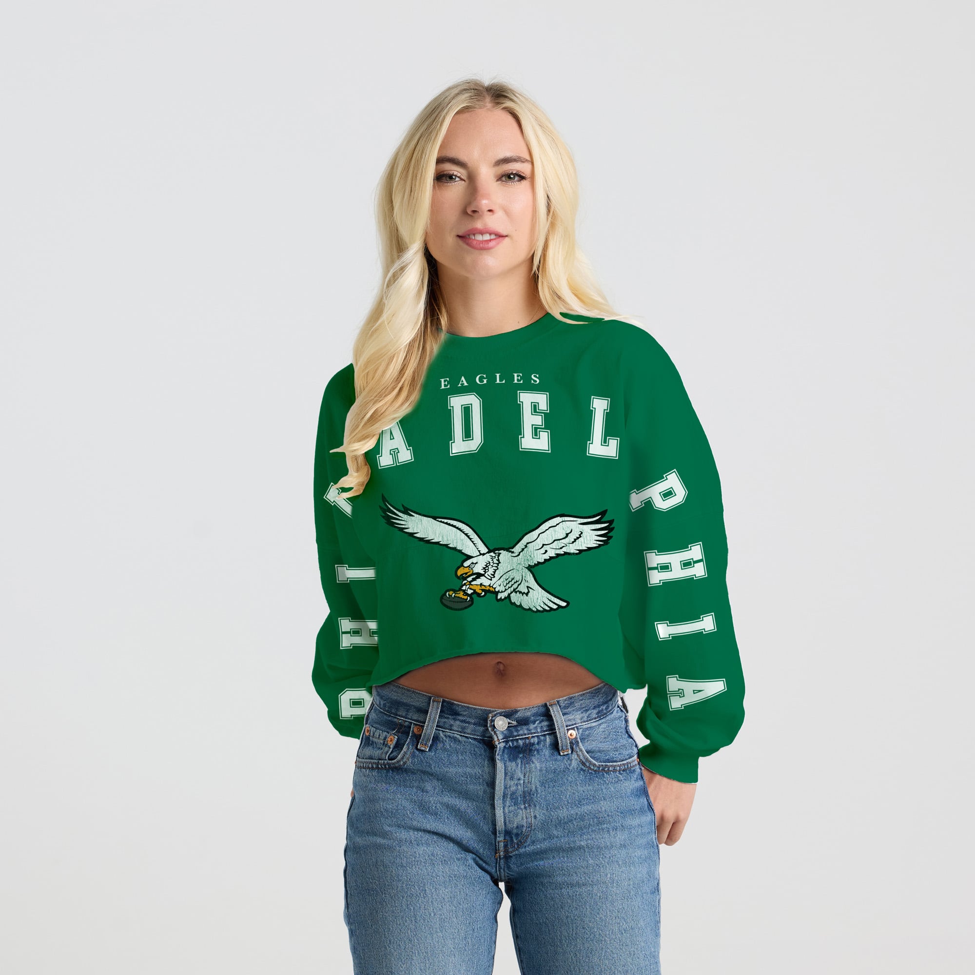 T-shirt court à manches longues Spirit Jersey pour femme, vert Kelly, Philadelphia Eagles