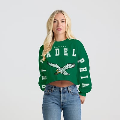 Philadelphia Eagles Spirit Jersey Women's Cropped Long Sleeve T-Shirt - Kelly Green