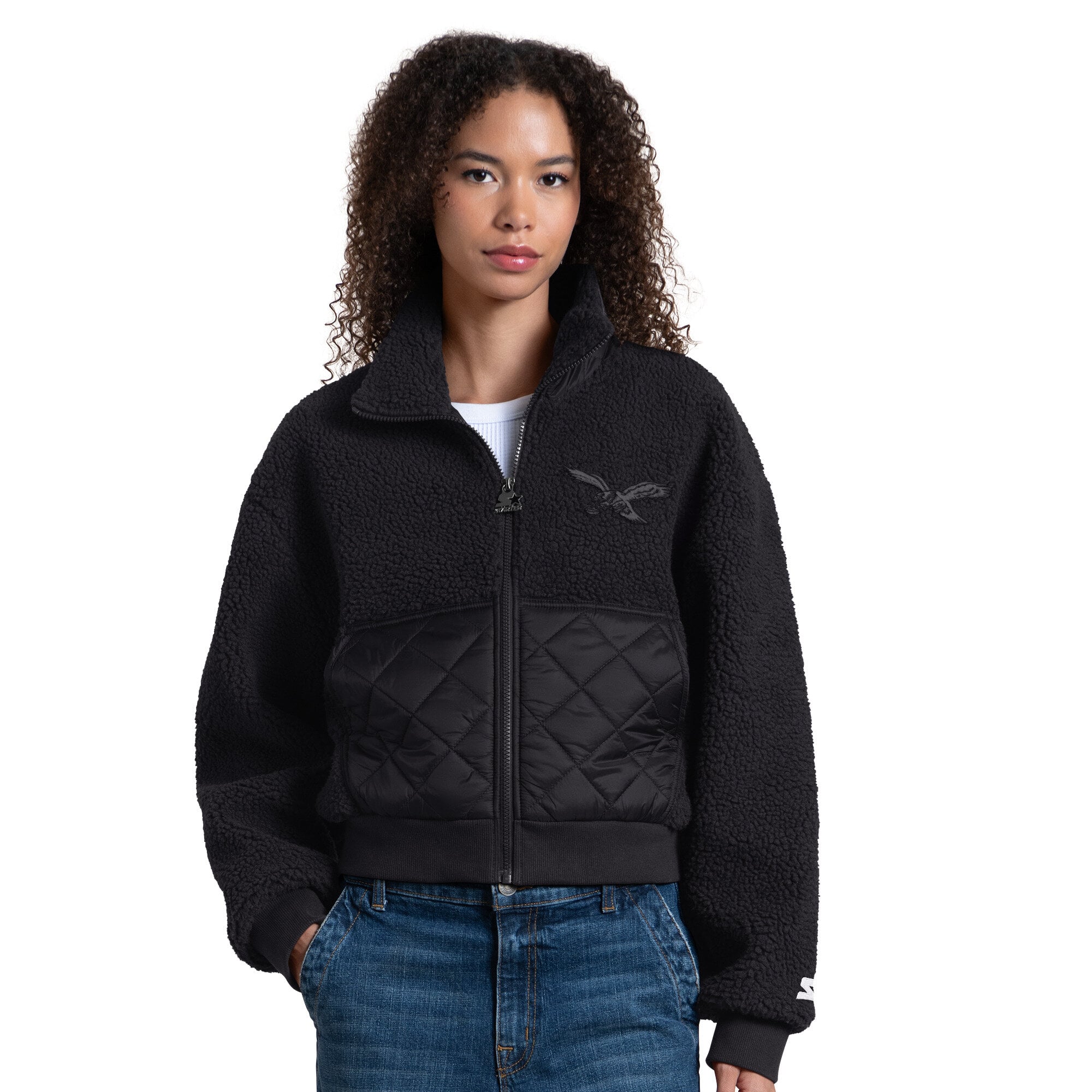 Veste zippée intégrale Starter Black Philadelphia Eagles Vintage Journeyman Sherpa pour femme