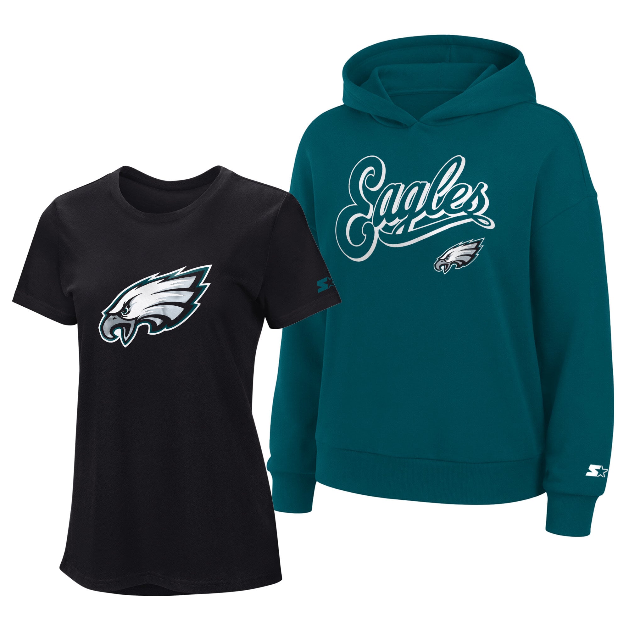Ensemble sweat à capuche et t-shirt Starter noir/vert nuit Philadelphia Eagles pour femme