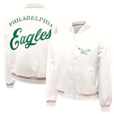  Philadelphia Eagles Starter Women's Fashion Script Satin Full-Snap Varsity Jacket - Cream