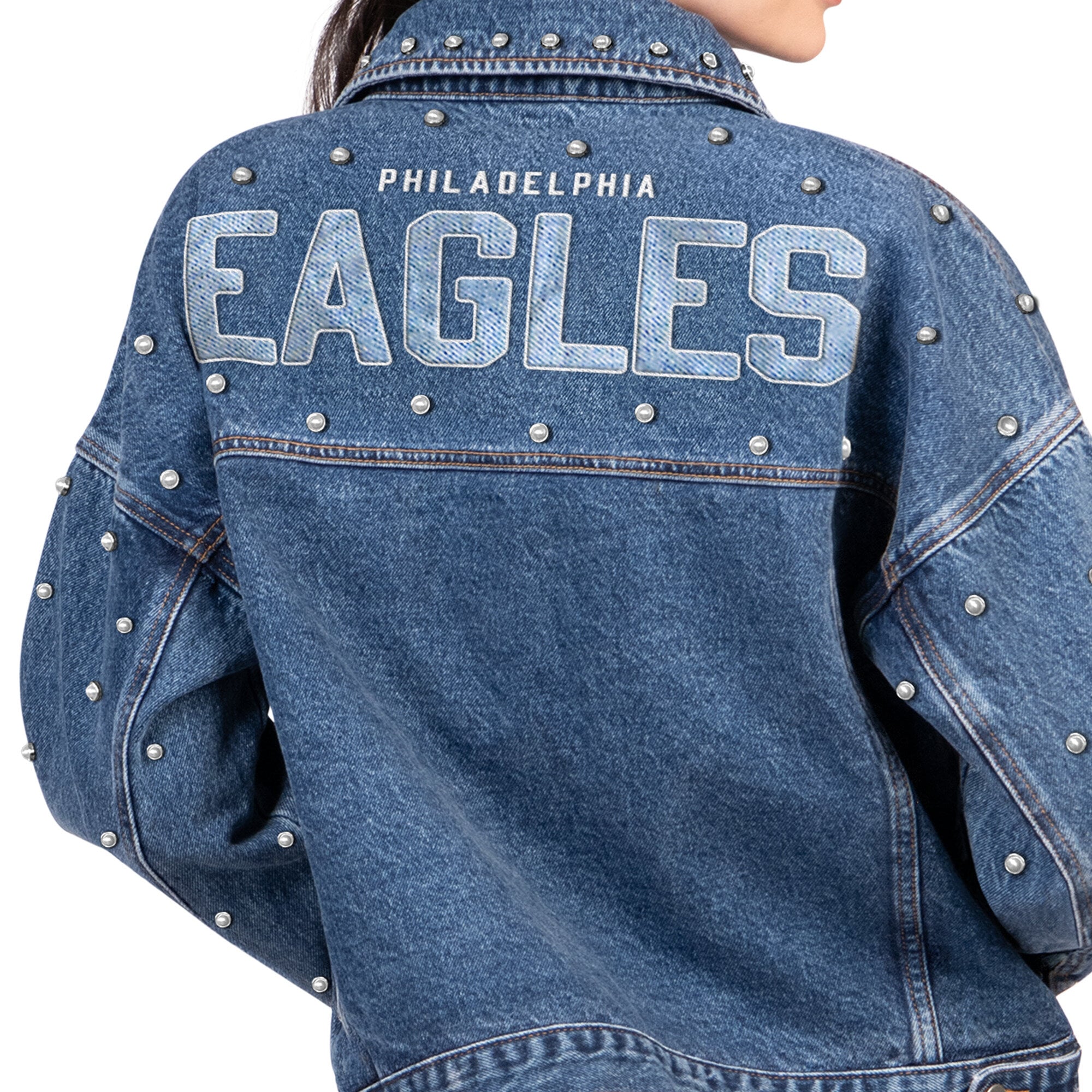 Veste en jean Starter Denim Philadelphia Eagles Pearl Icon à boutons pour femme