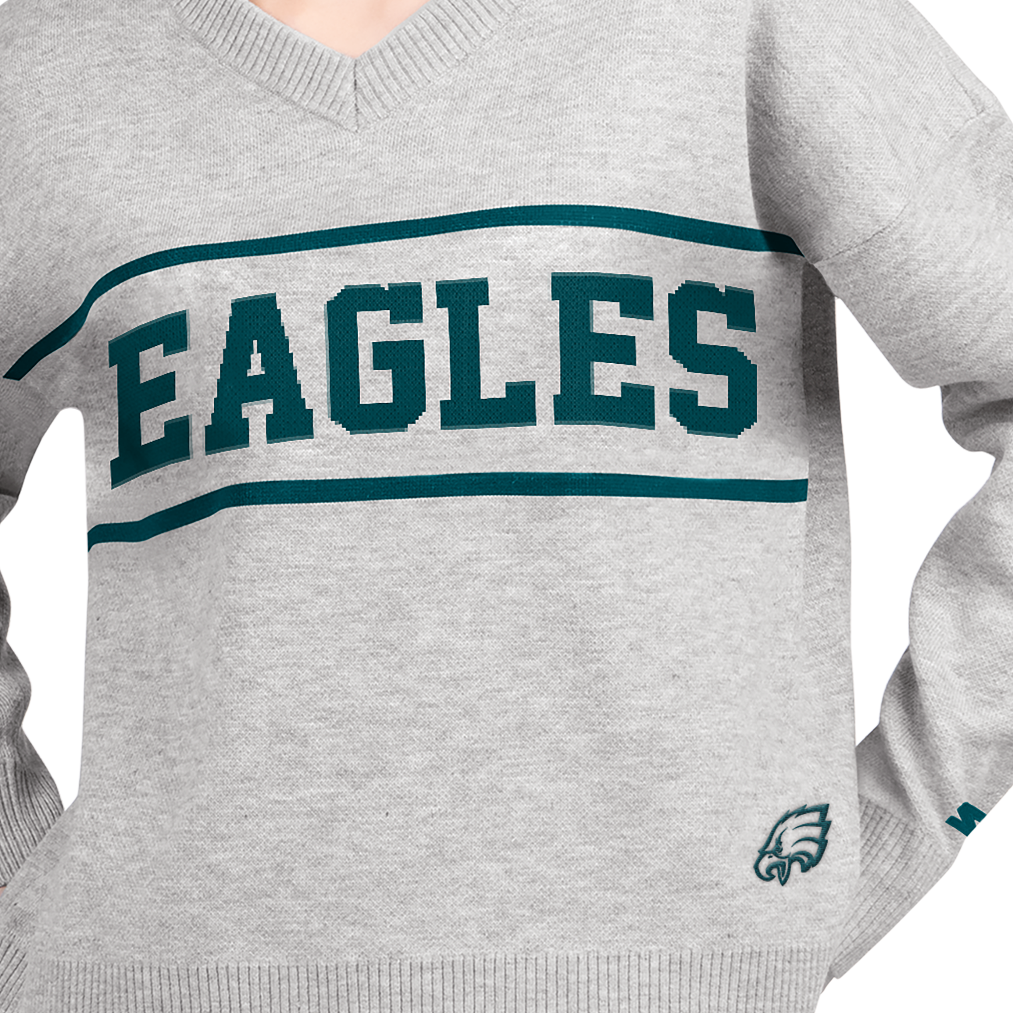 Pull à col en V gris Starter pour femme, Philadelphia Eagles Best Shot
