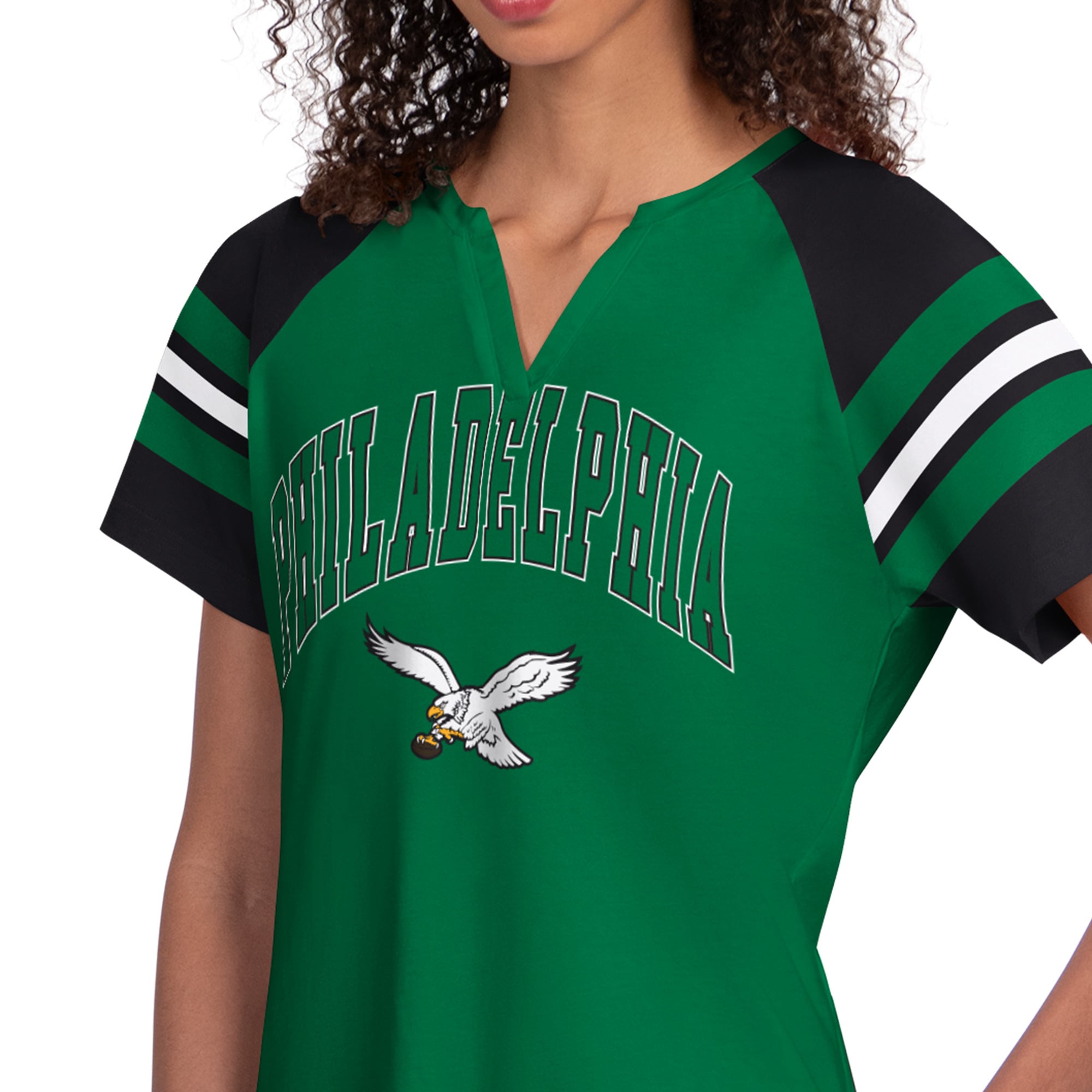 T-shirt raglan à col cranté Starter Kelly Green Philadelphia Eagles pour femme