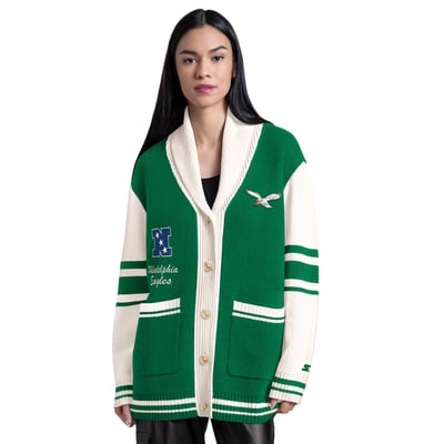 Philadelphia Eagles Starter Women's Strike Zone Shawl-Collar Button-Up Cardigan - Kelly Green