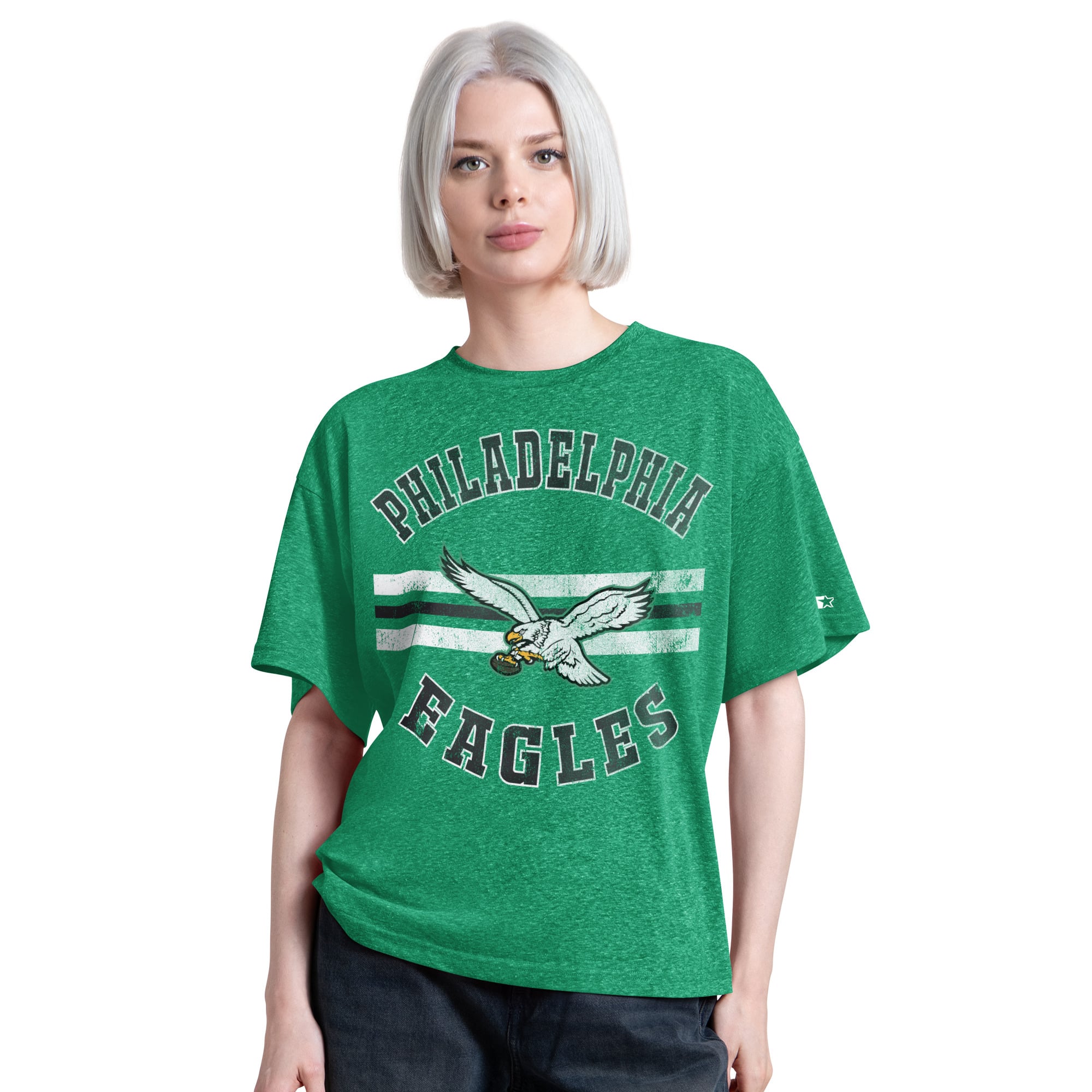 T-shirt Starter Kelly Green Philadelphia Eagles Vintage Jump Shot Boyfriend Tri-Blend pour femme