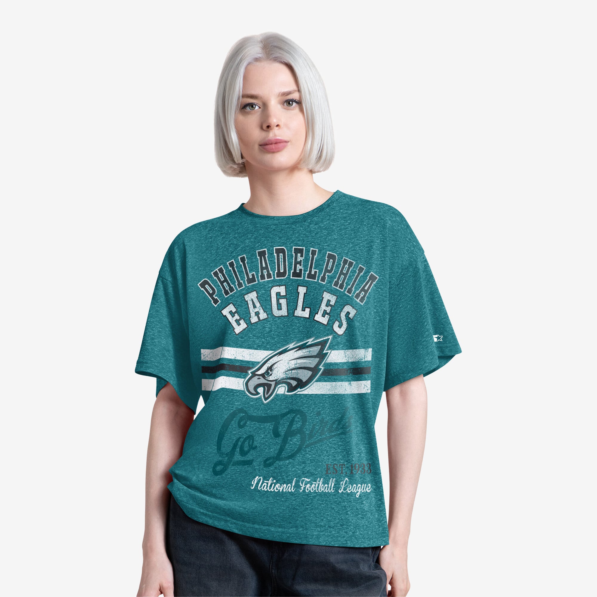 T-shirt Starter vert nuit pour femmes, motif tir en suspension des Eagles de Philadelphie