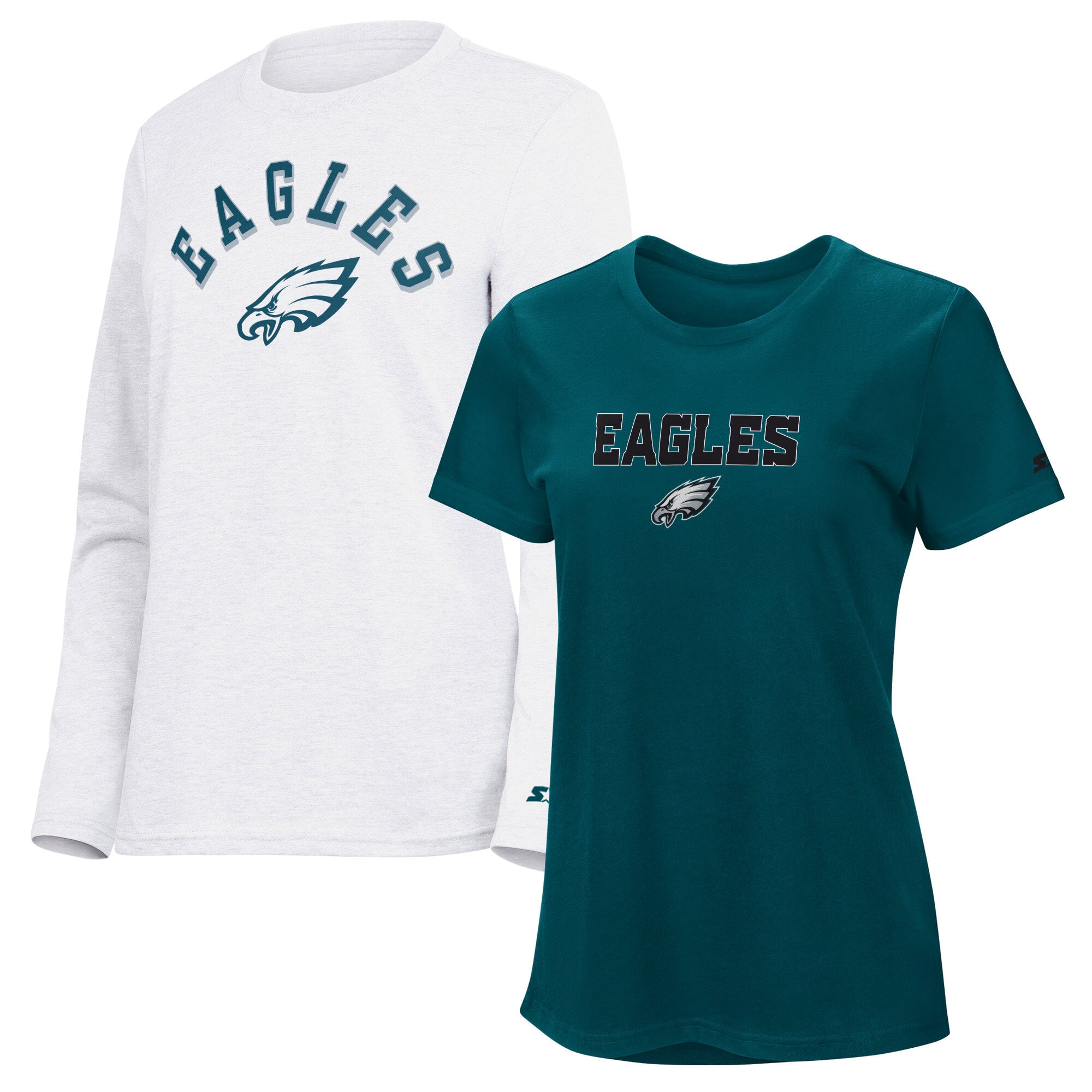 Pack de t-shirts à manches courtes et longues Starter pour femmes, vert nuit/cendre, Philadelphia Eagles