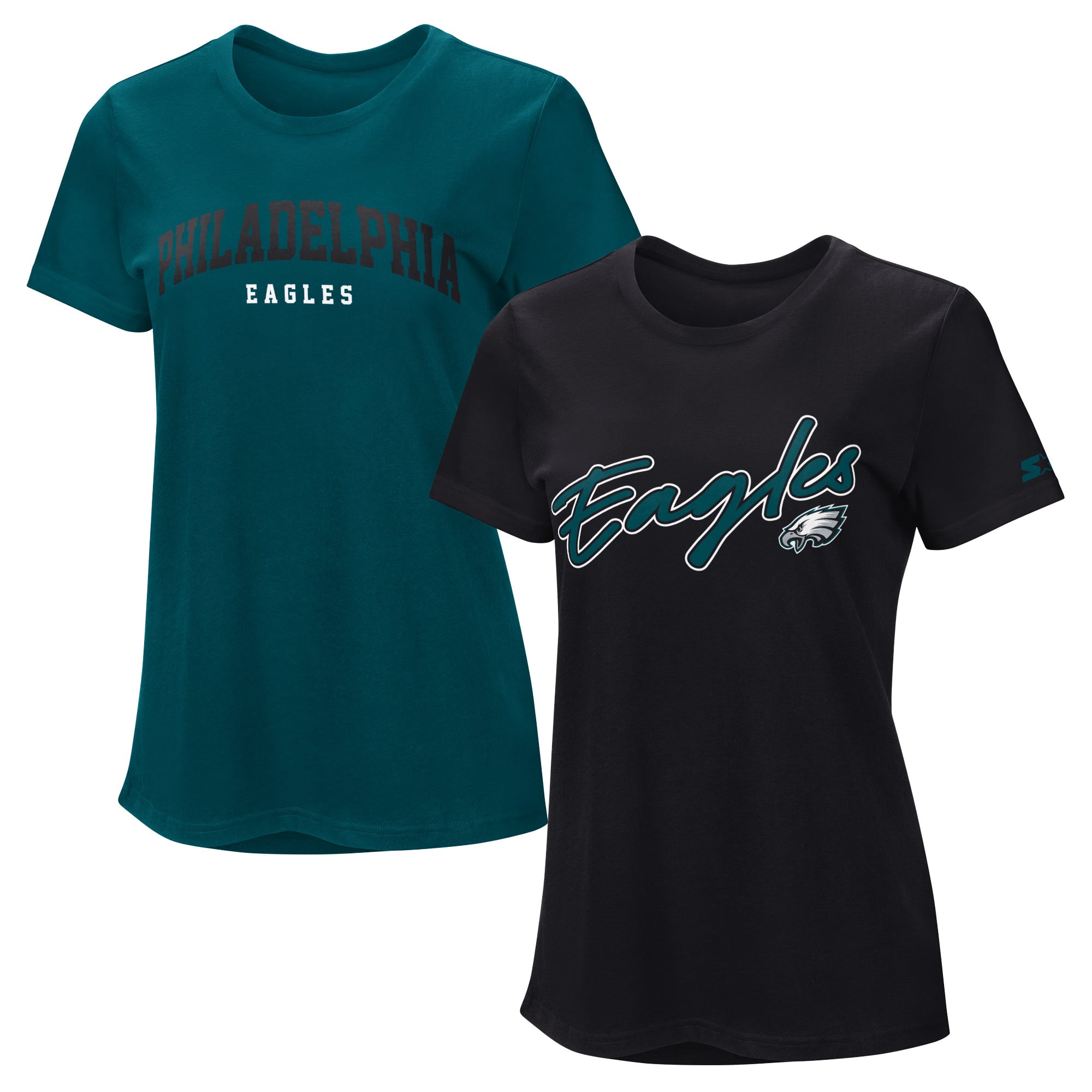 Pack de t-shirts Starter pour femmes, vert nuit et noir, Philadelphia Eagles
