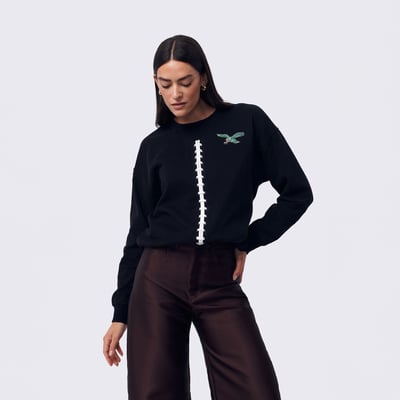  Philadelphia Eagles Terez Women's Football Stitch Classic Cotton Crew - Black