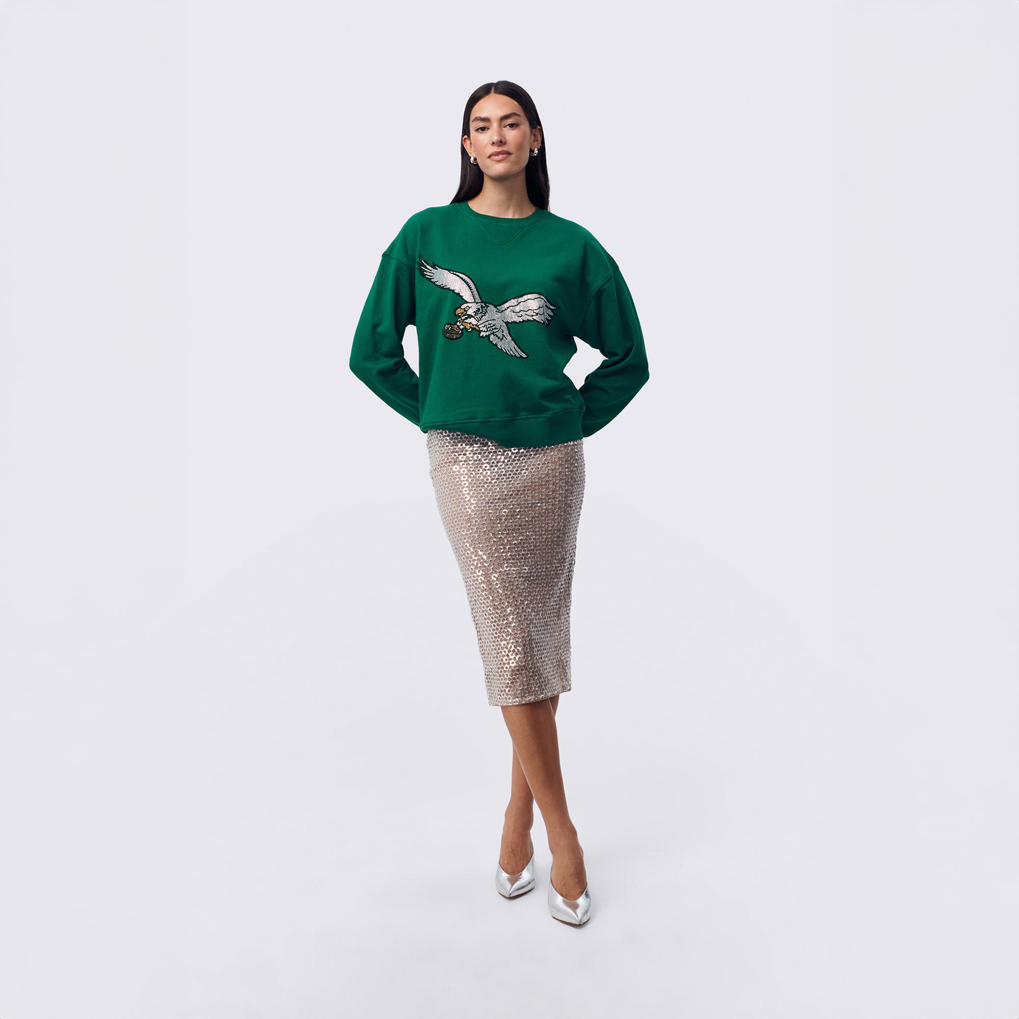 Sweat-shirt à capuche Terez Kelly Green Philadelphia Eagles pour femme, logo en pierre précieuse