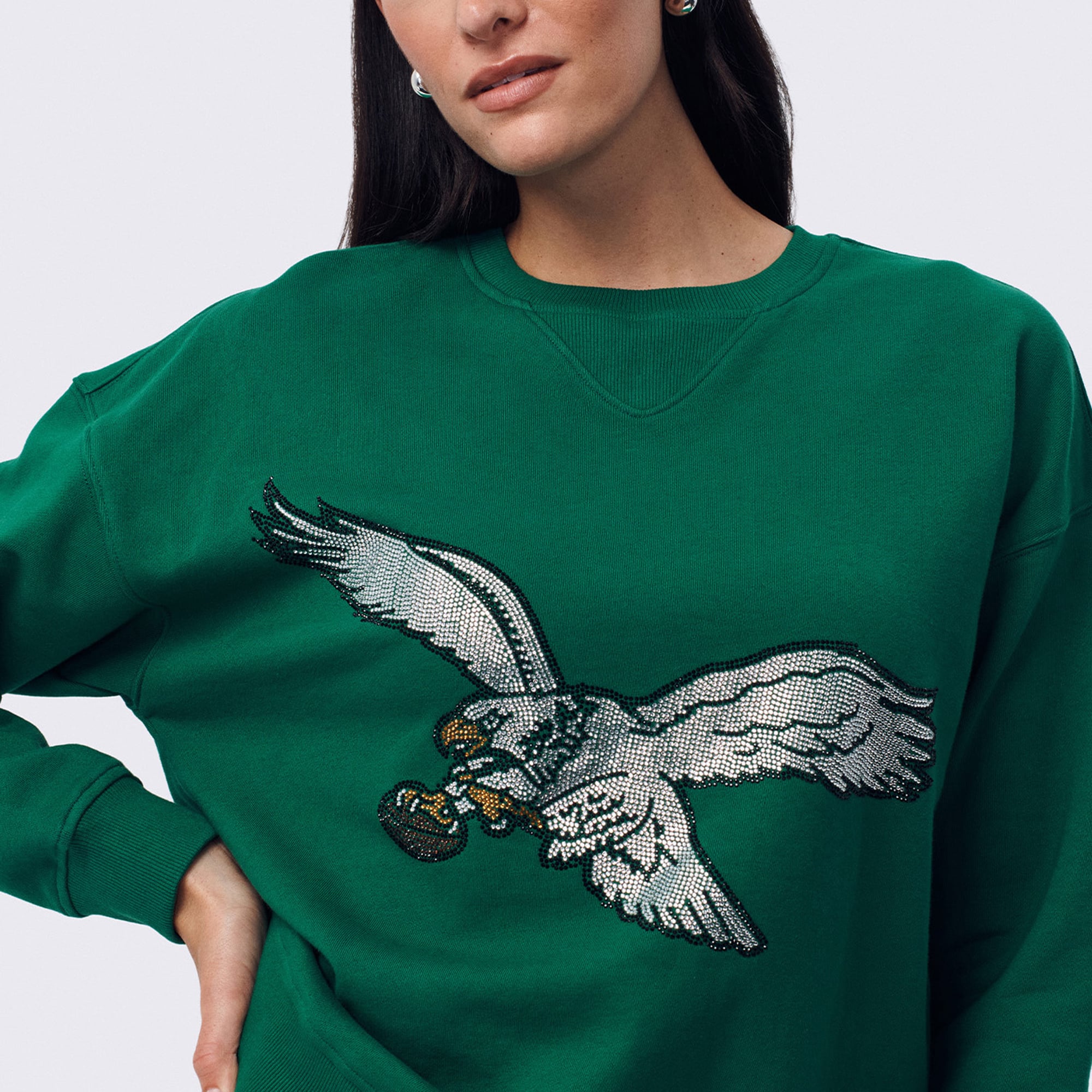 Sweat-shirt à capuche Terez Kelly Green Philadelphia Eagles pour femme, logo en pierre précieuse
