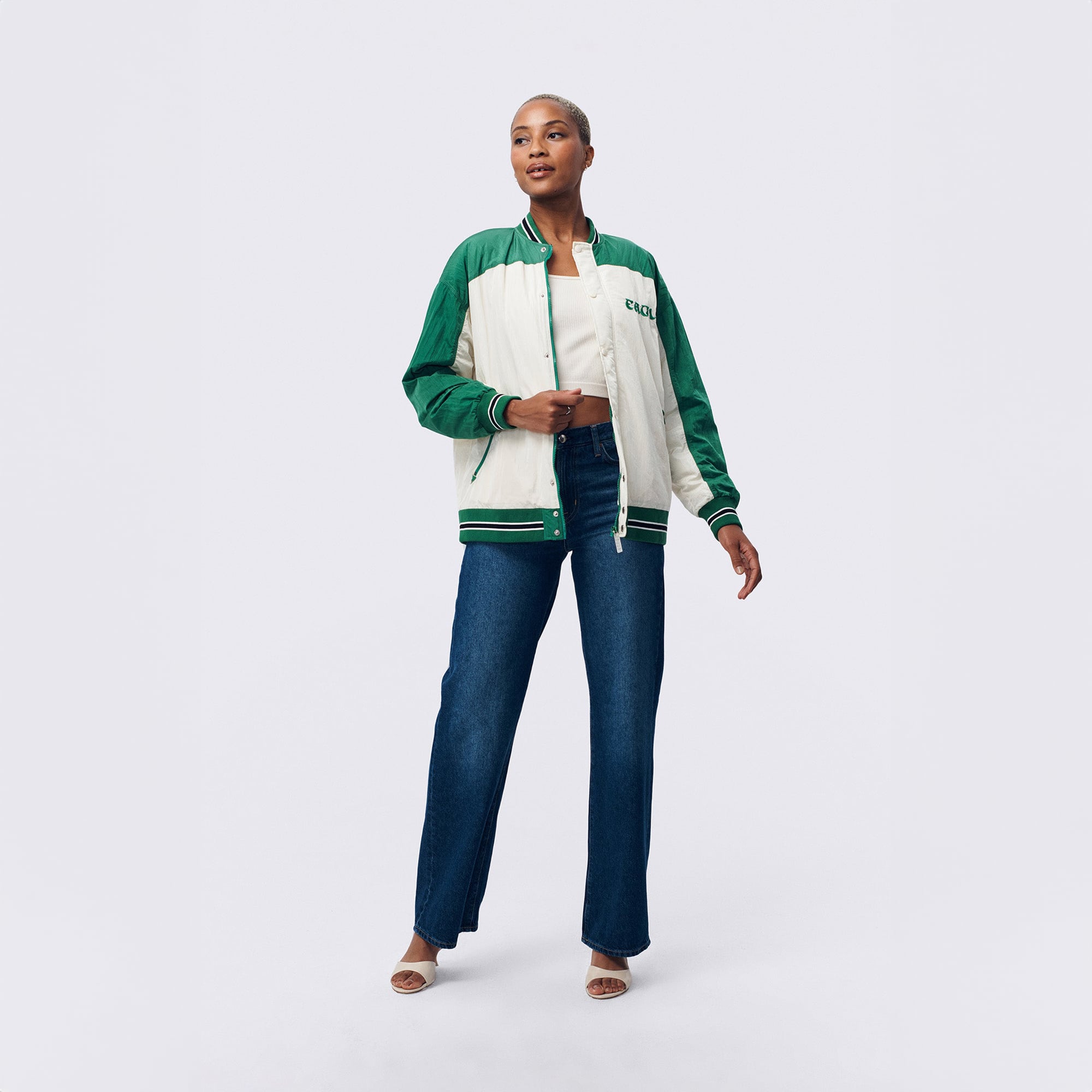 Veste bomber zippée Terez blanche Philadelphia Eagles pour femme