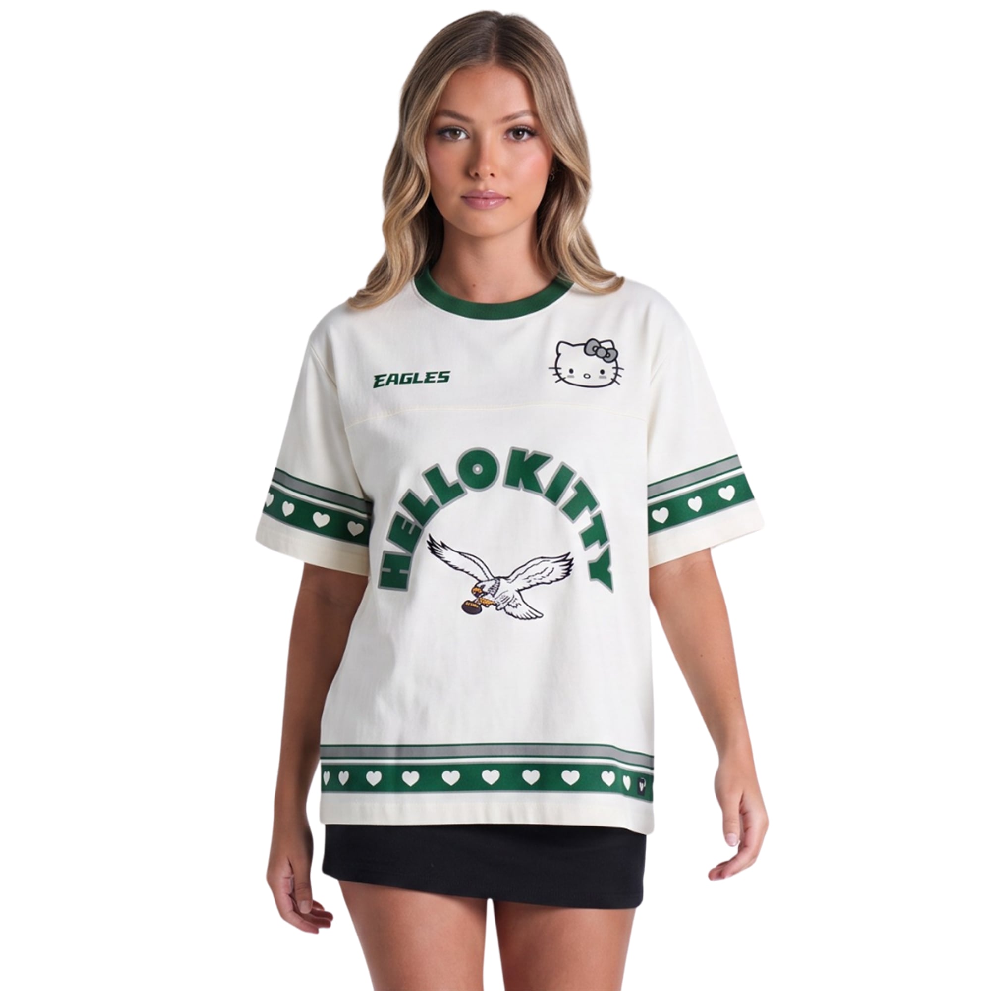 T-shirt oversize crème Philadelphia Eagles pour femme The Wild Collective x Hello Kitty