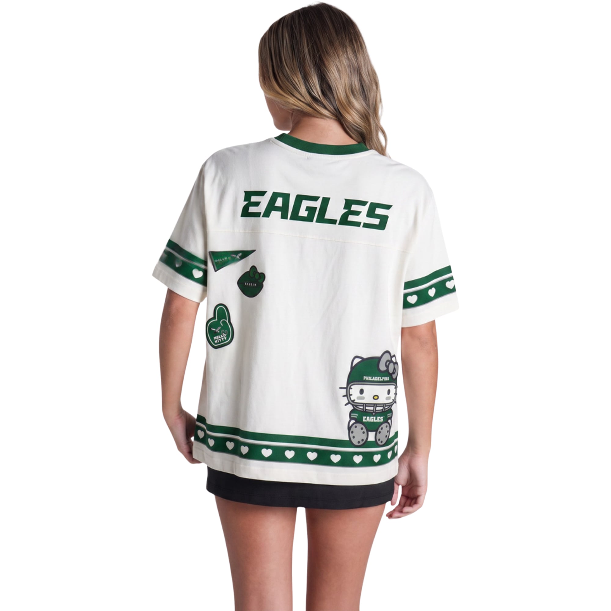 T-shirt oversize crème Philadelphia Eagles pour femme The Wild Collective x Hello Kitty