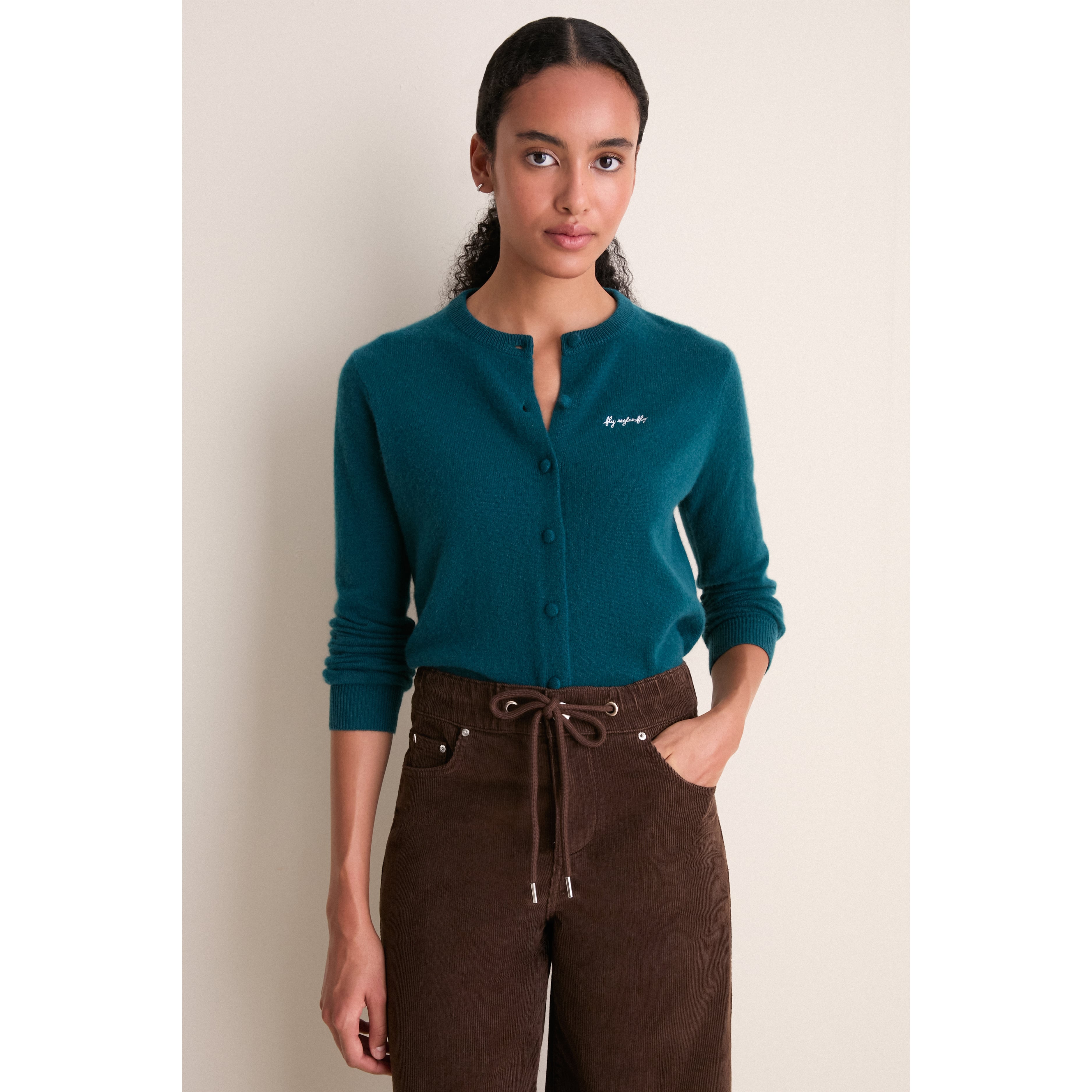 Gilet en cachemire vert nuit pour femme Tuckernuck, Philadelphia Eagles, entièrement boutonné