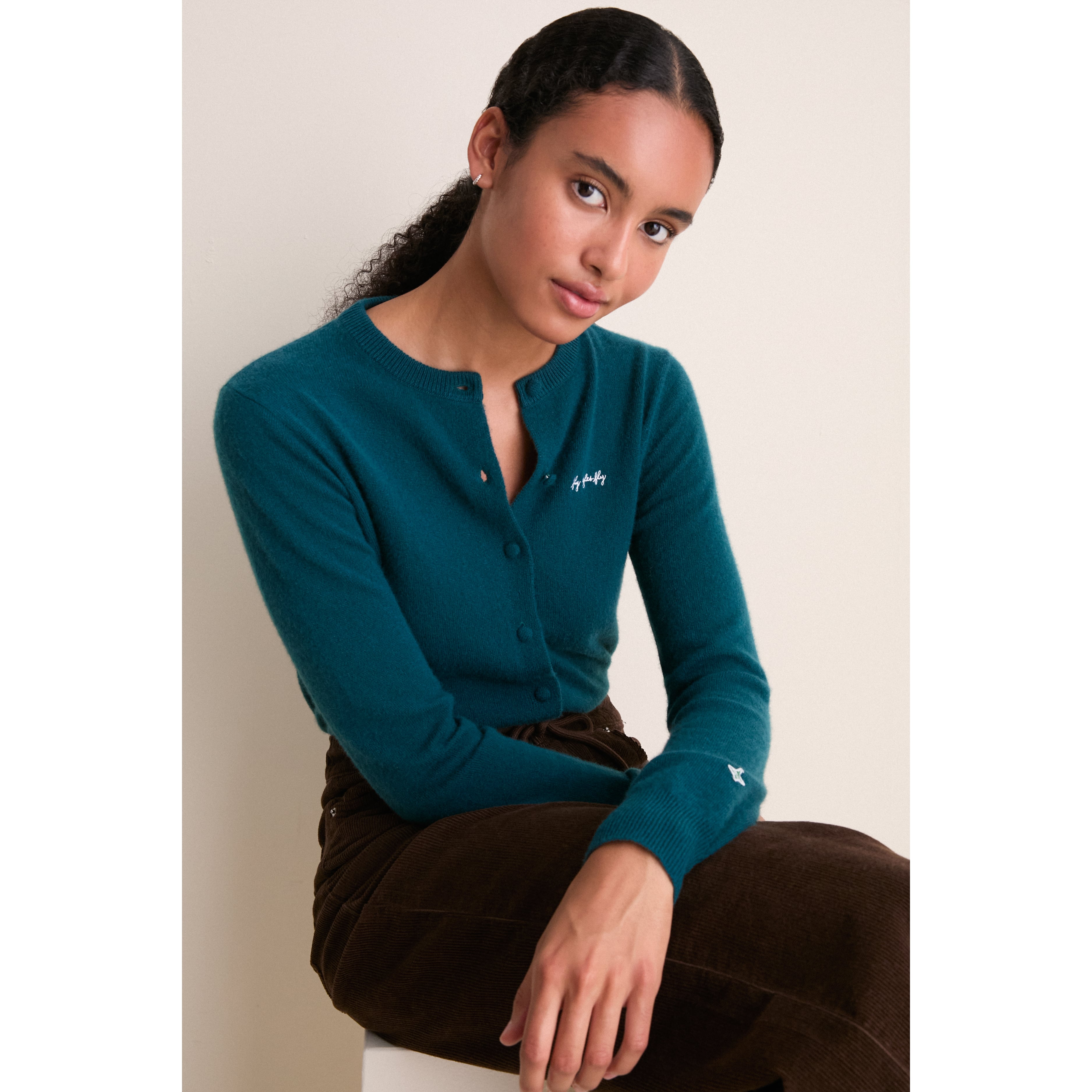 Gilet en cachemire vert nuit pour femme Tuckernuck, Philadelphia Eagles, entièrement boutonné