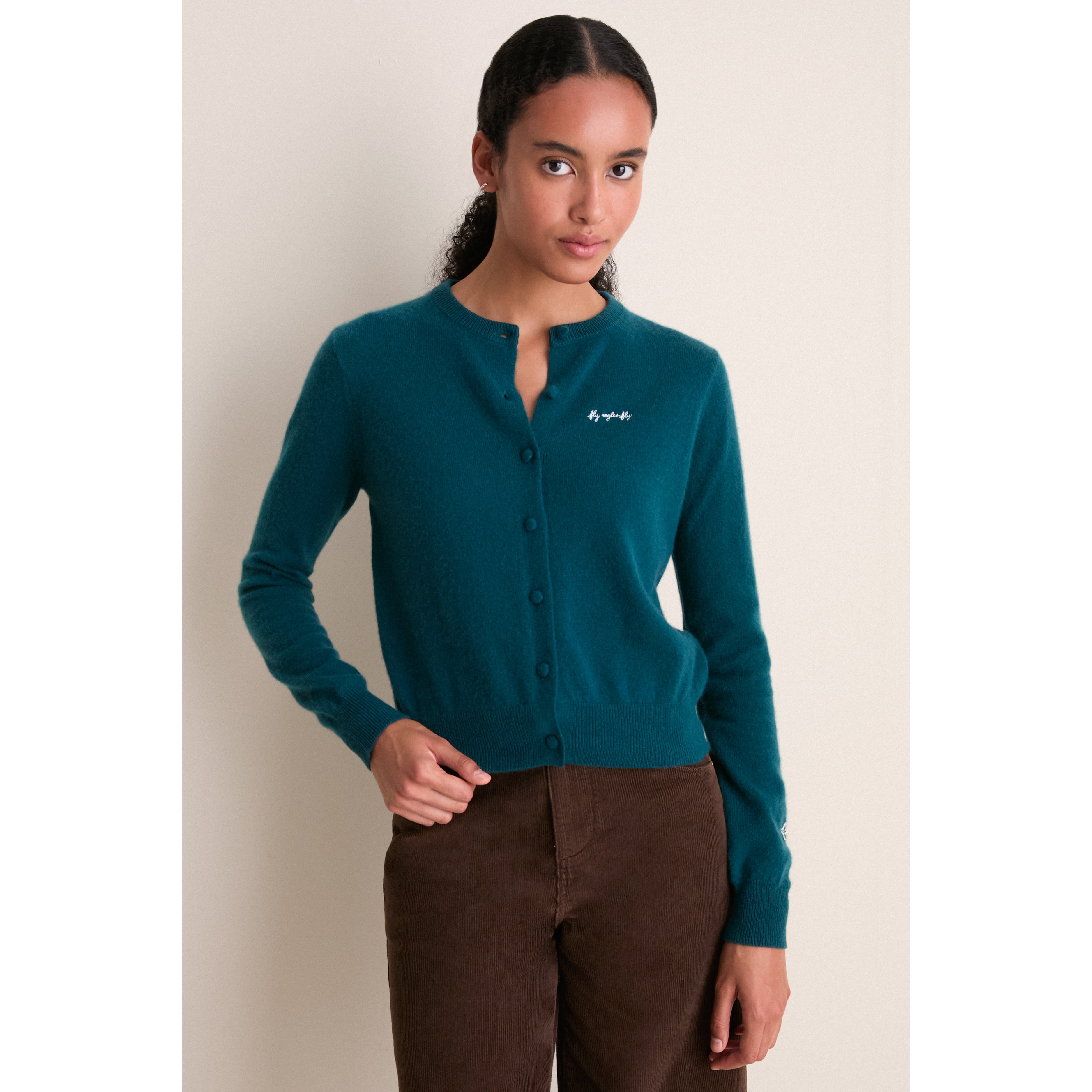 Gilet en cachemire vert nuit pour femme Tuckernuck, Philadelphia Eagles, entièrement boutonné
