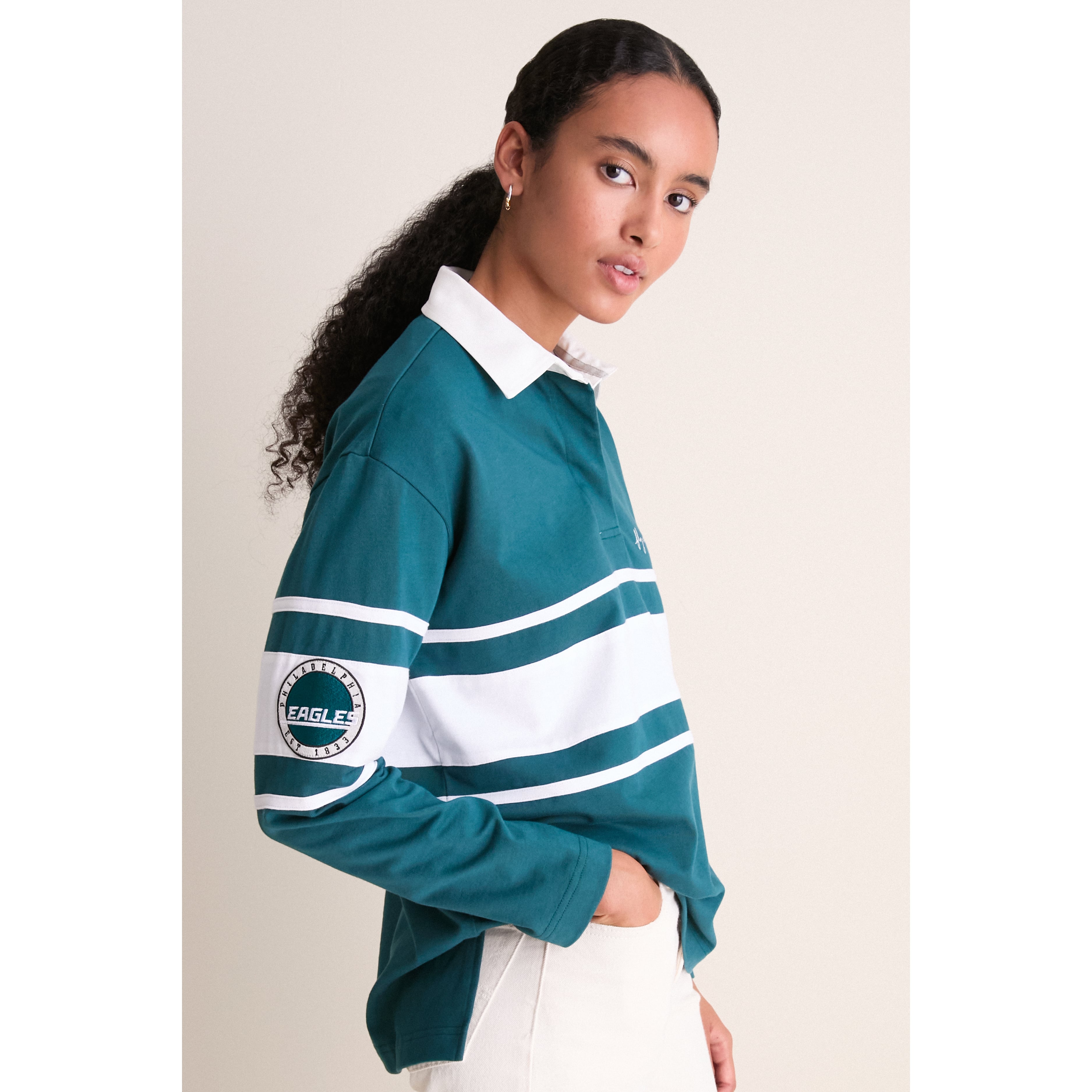 Polo de rugby à manches longues Tuckernuck vert nuit pour femme, Philadelphia Eagles
