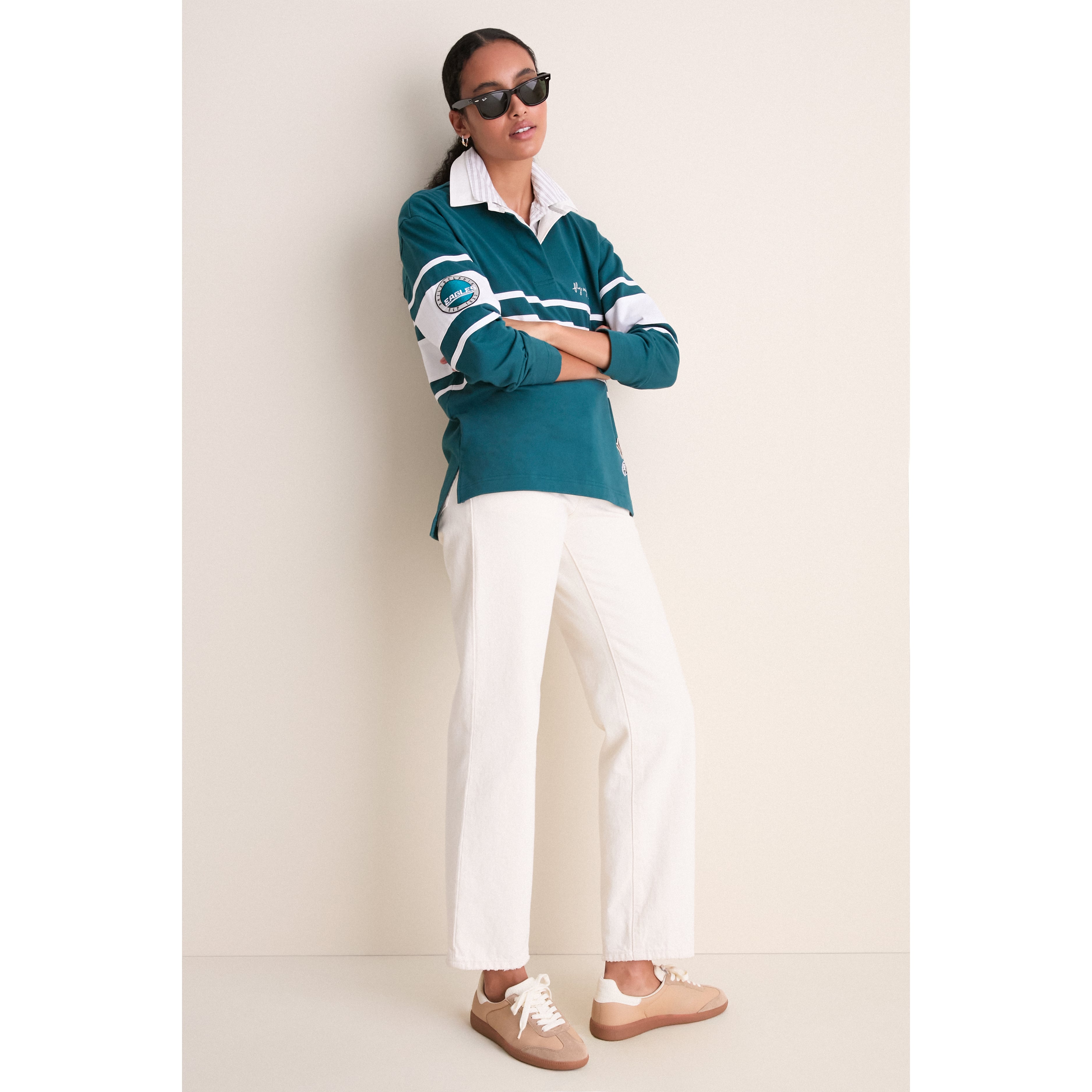 Polo de rugby à manches longues Tuckernuck vert nuit pour femme, Philadelphia Eagles