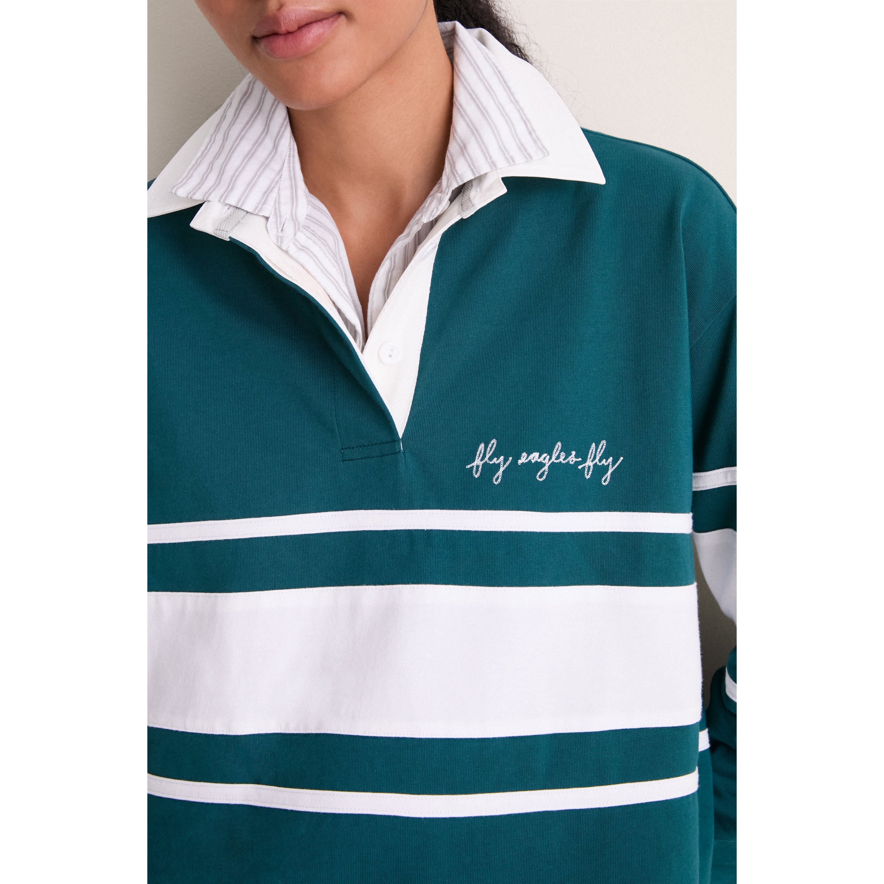 Polo de rugby à manches longues Tuckernuck vert nuit pour femme, Philadelphia Eagles