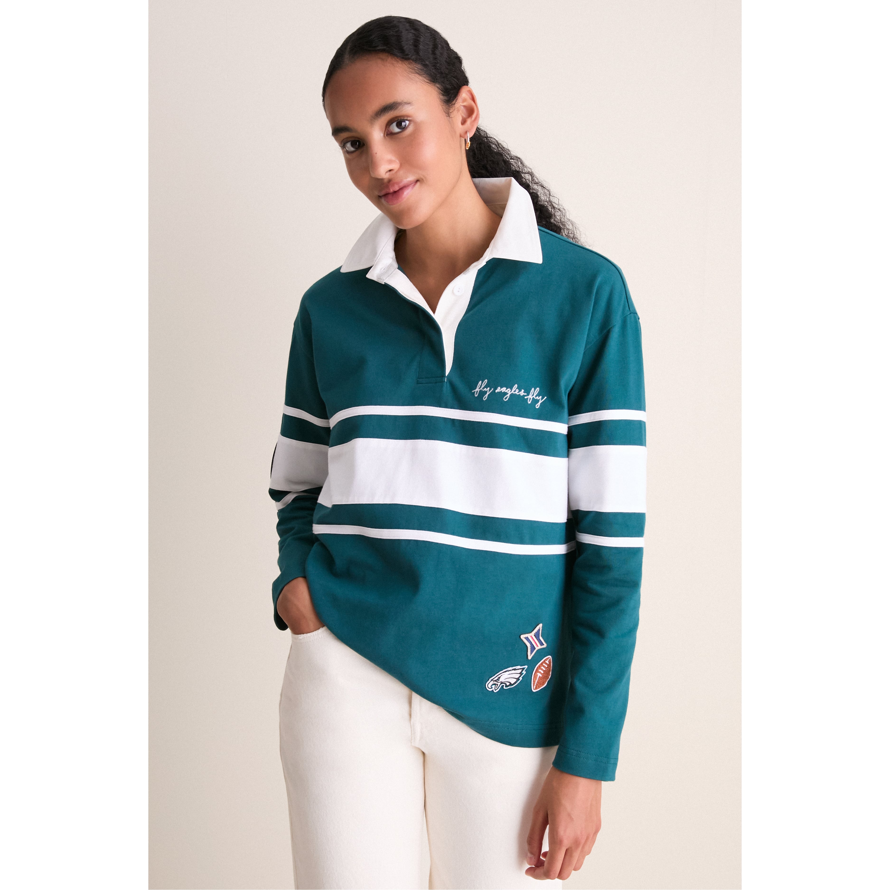 Polo de rugby à manches longues Tuckernuck vert nuit pour femme, Philadelphia Eagles