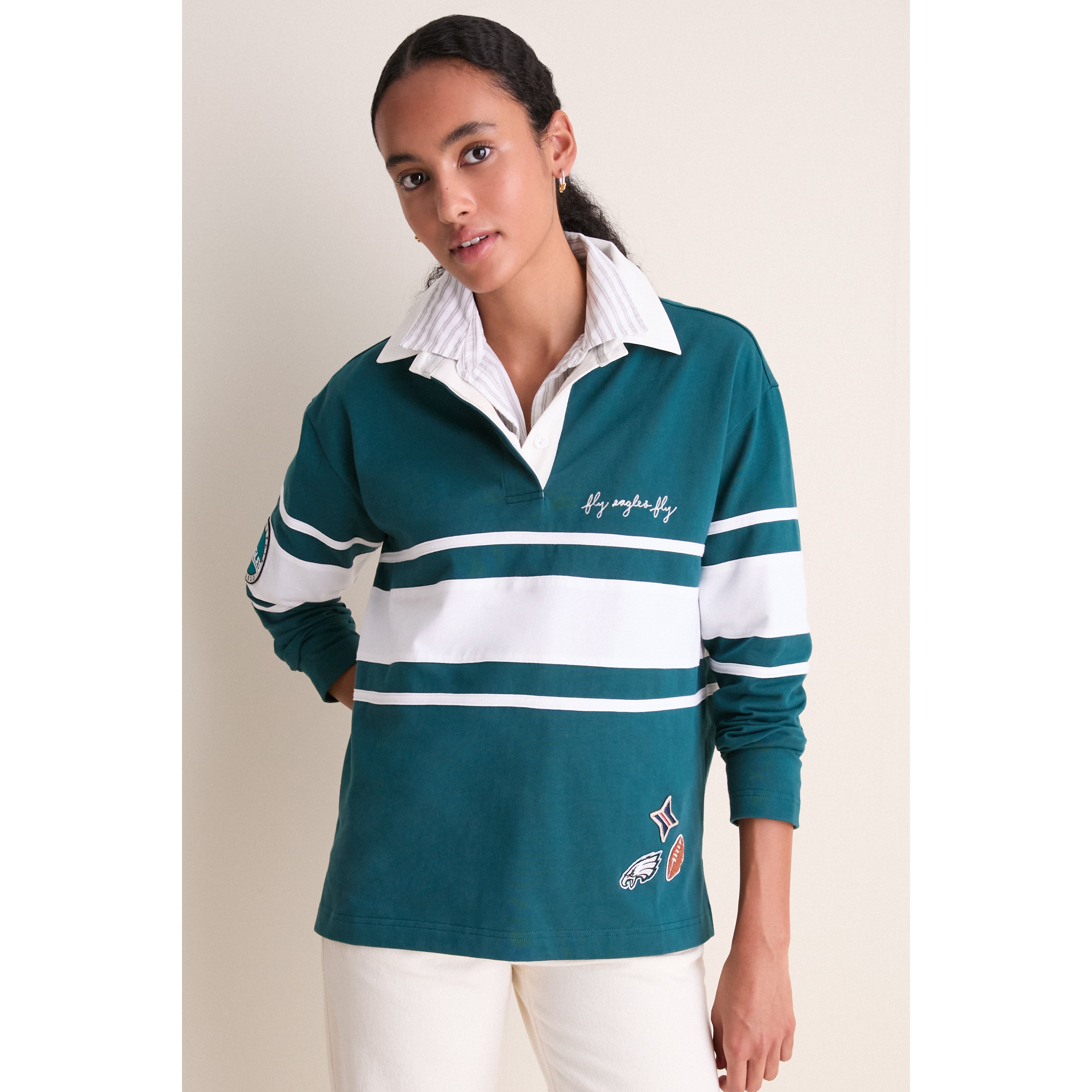 Polo de rugby à manches longues Tuckernuck vert nuit pour femme, Philadelphia Eagles