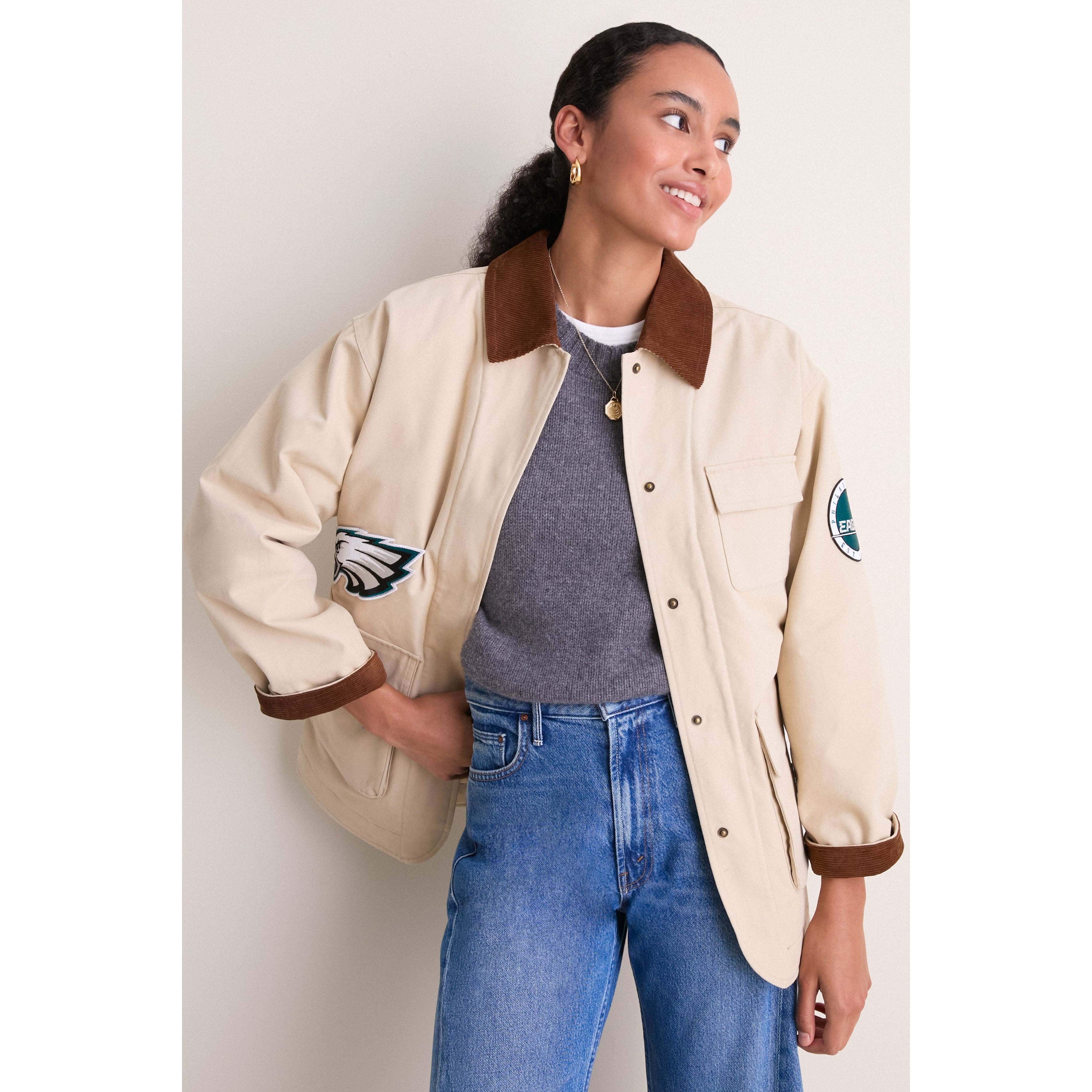 Veste de grange Tuckernuck Stone Philadelphia Eagles pour femme, à boutons-pression.