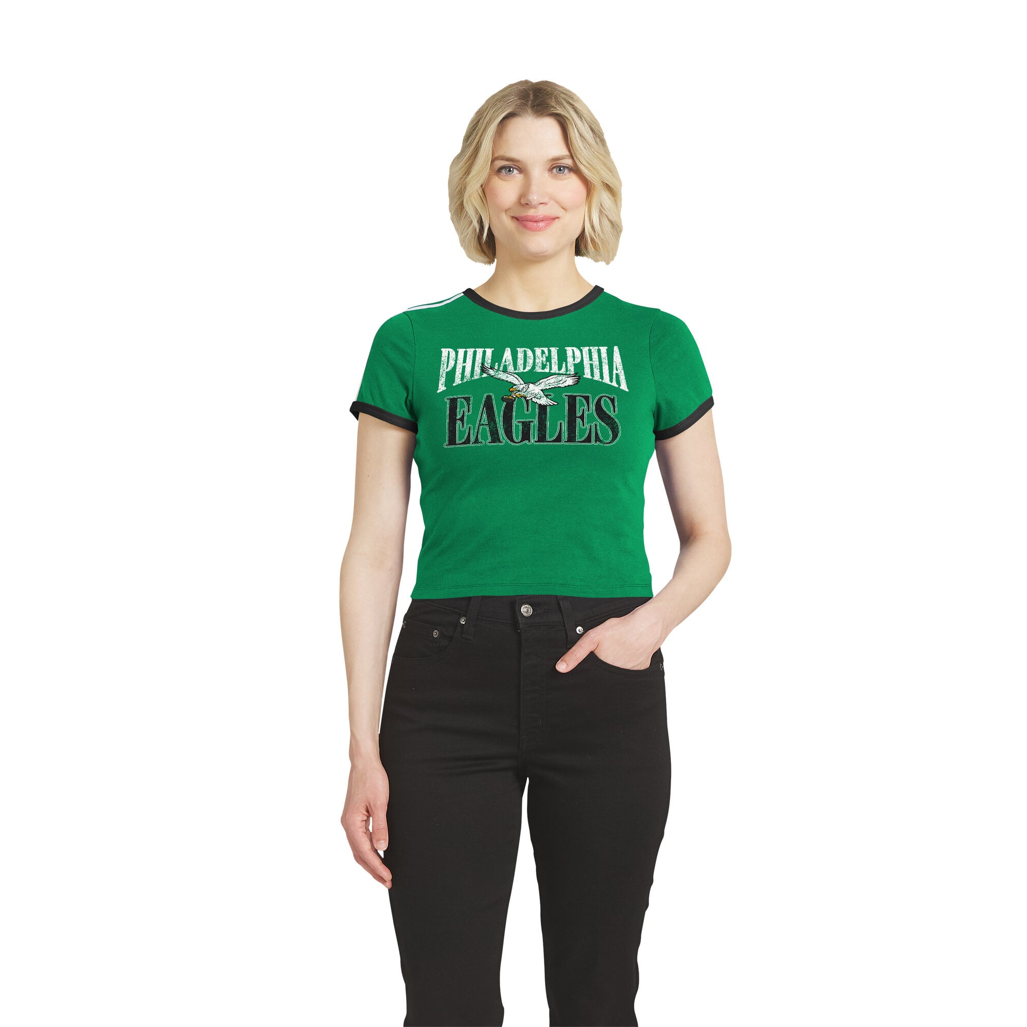 Women's WEAR by Erin Andrews  Kelly Green Philadelphia Eagles Cropped Throwback Ringer Baby T-Shirt