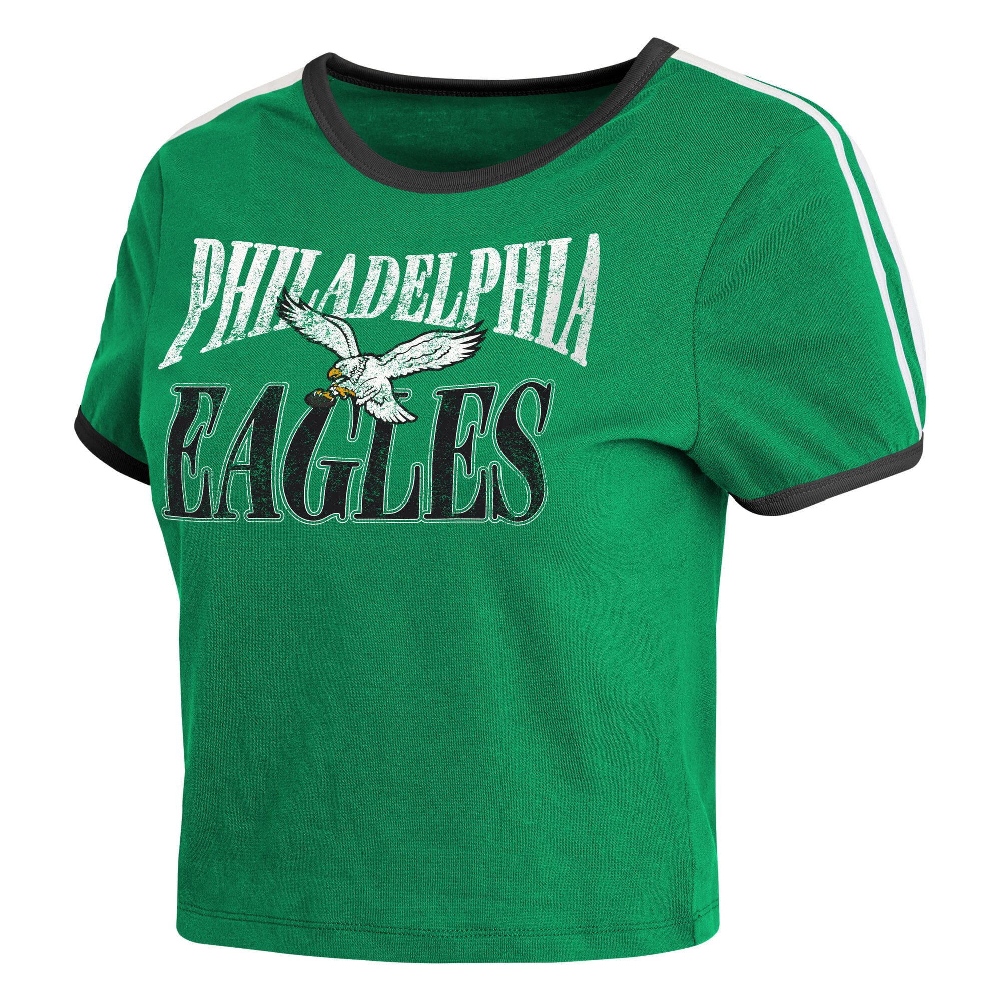 Women's WEAR by Erin Andrews  Kelly Green Philadelphia Eagles Cropped Throwback Ringer Baby T-Shirt