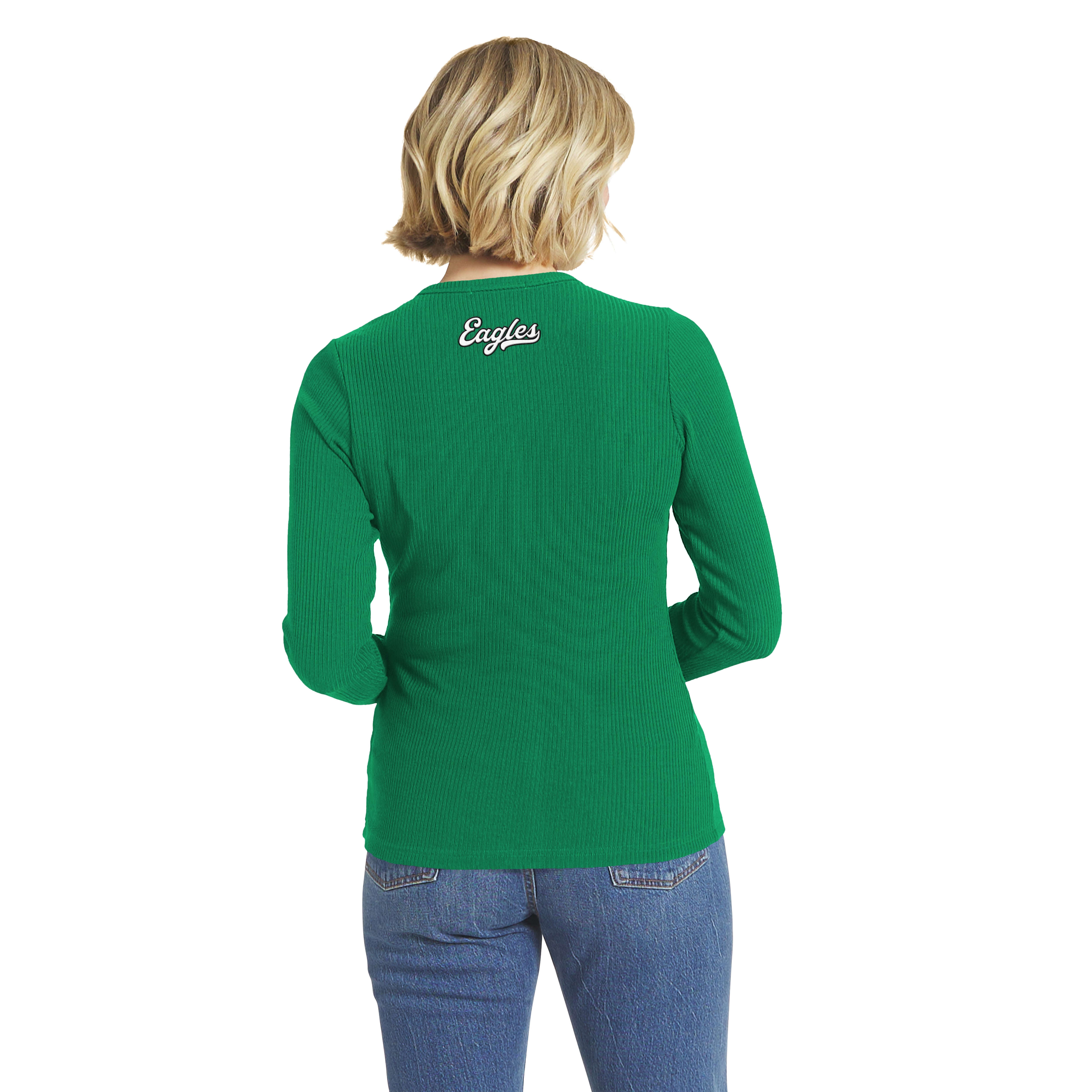 Women's WEAR by Erin Andrews Kelly Green Philadelphia Eagles Ribbed Full-Button Cardigan Sweater