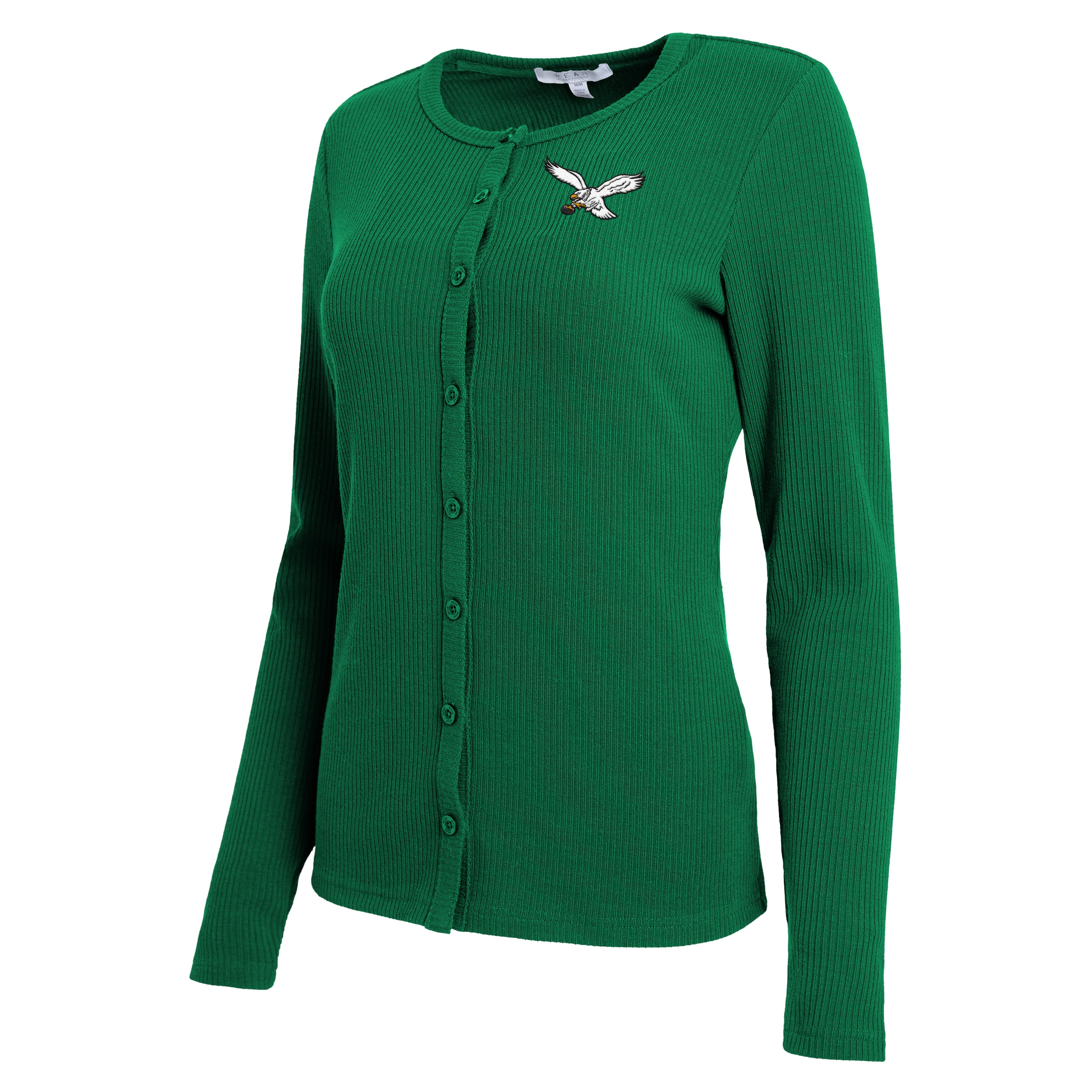 Women's WEAR by Erin Andrews Kelly Green Philadelphia Eagles Ribbed Full-Button Cardigan Sweater