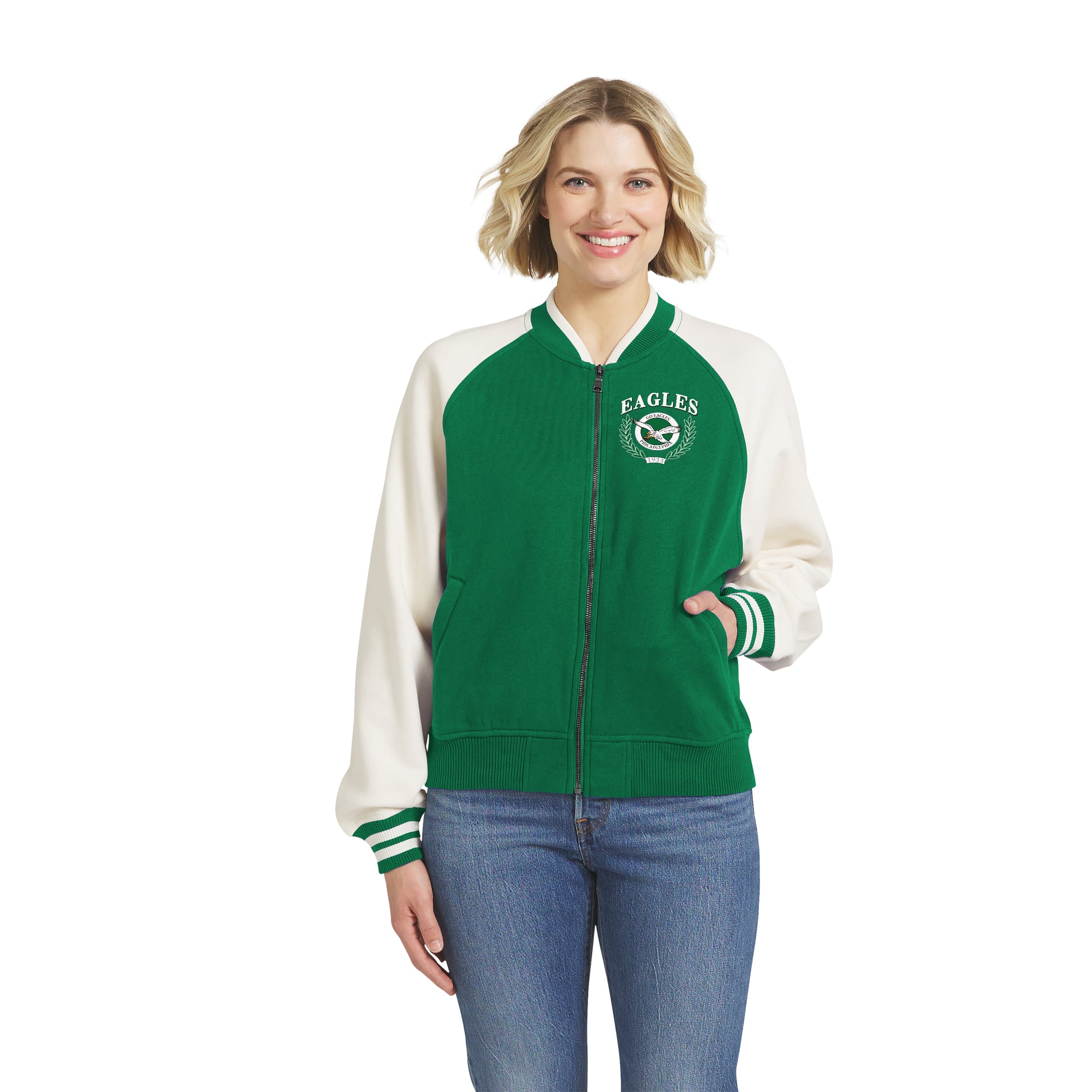 Veste polaire raglan zippée à fermeture éclair intégrale WEAR by Erin Andrews Kelly Green Philadelphia Eagles (style rétro)