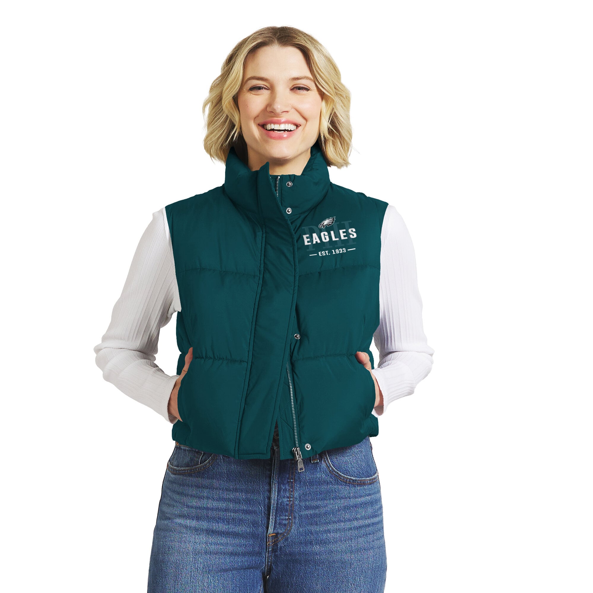 Gilet matelassé court zippé vert Philadelphia Eagles de la marque WEAR by Erin Andrews pour femmes