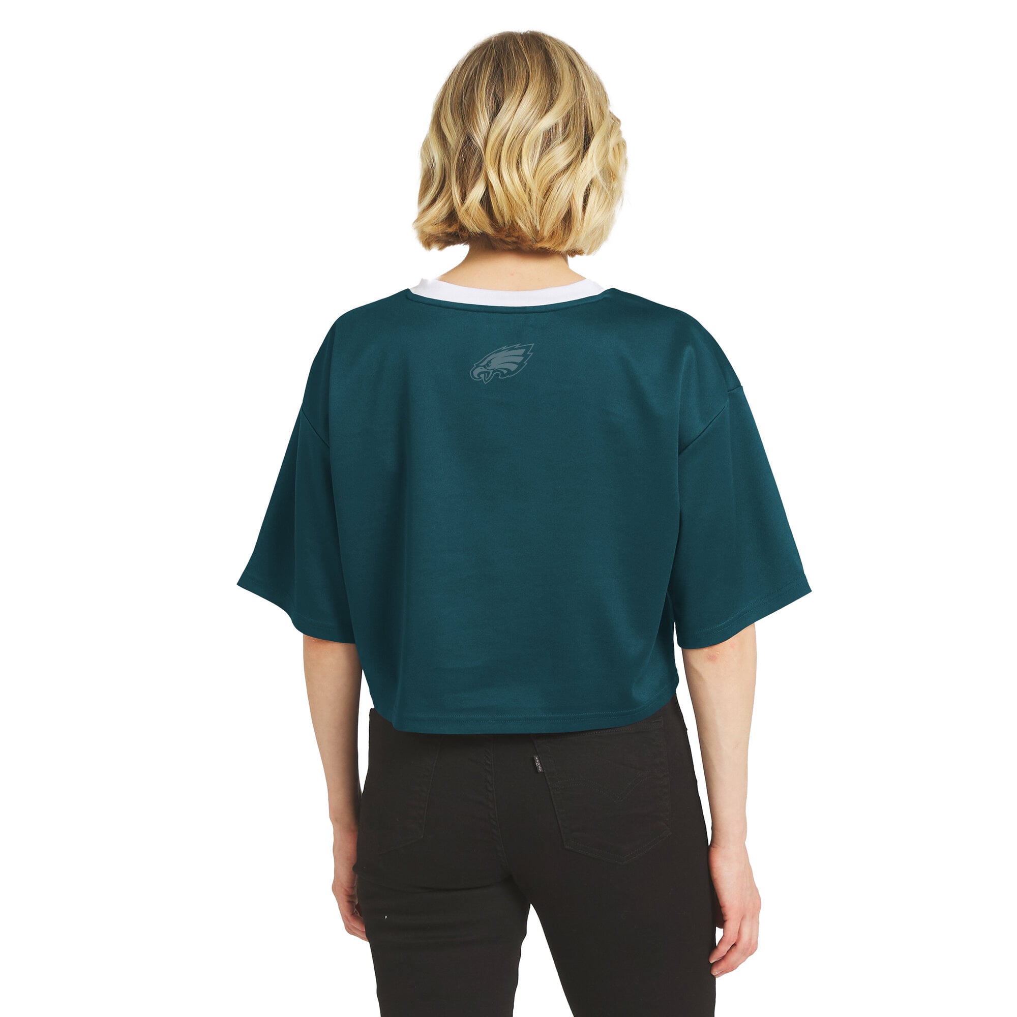 Women's WEAR by Erin Andrews Midnight Green Philadelphia Eagles Cropped V-Neck Jersey T-Shirt