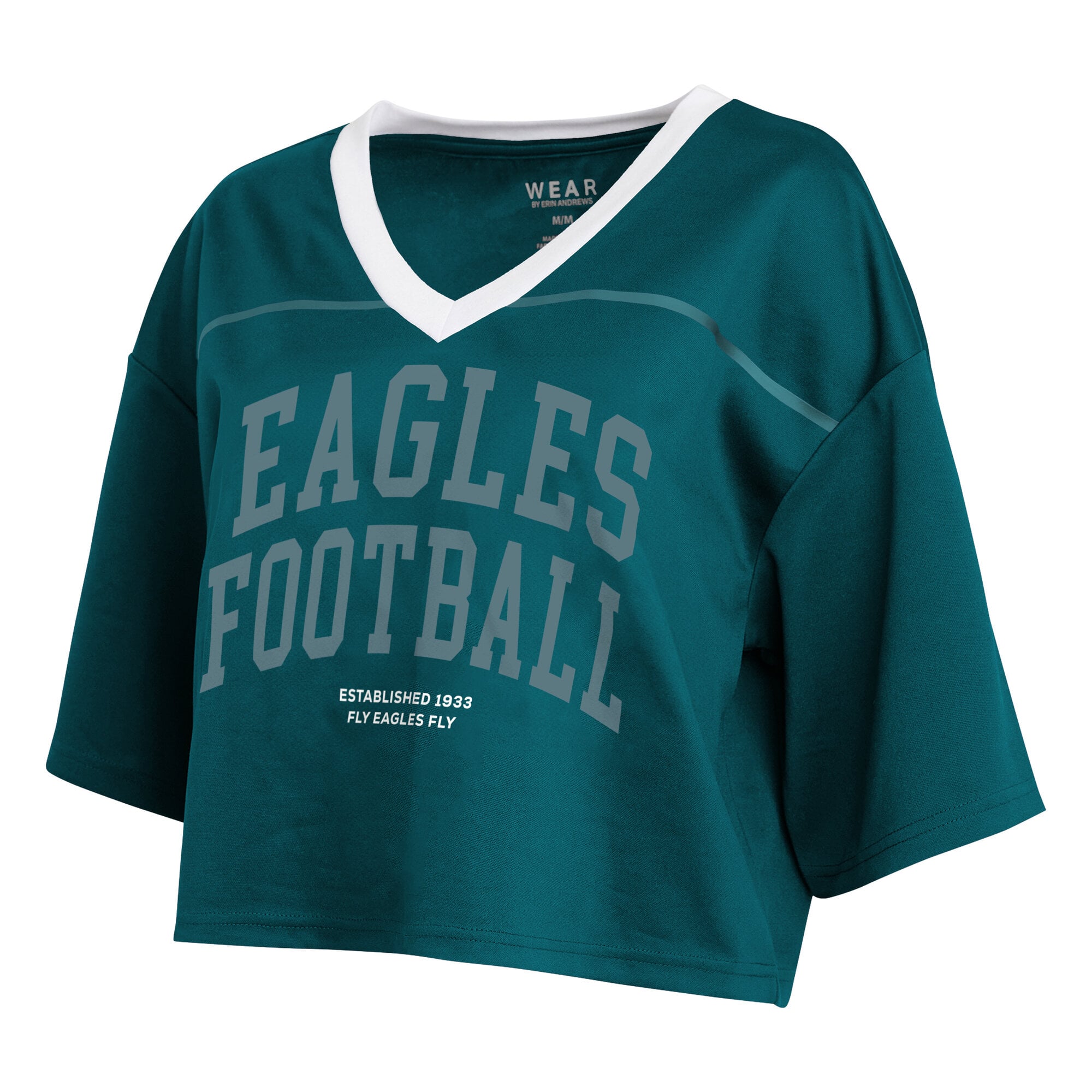 Women's WEAR by Erin Andrews Midnight Green Philadelphia Eagles Cropped V-Neck Jersey T-Shirt