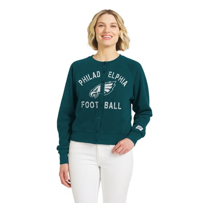  Philadelphia Eagles WEAR by Erin Andrews Women's Heathered Crew Cardigan Sweater - Midnight Green